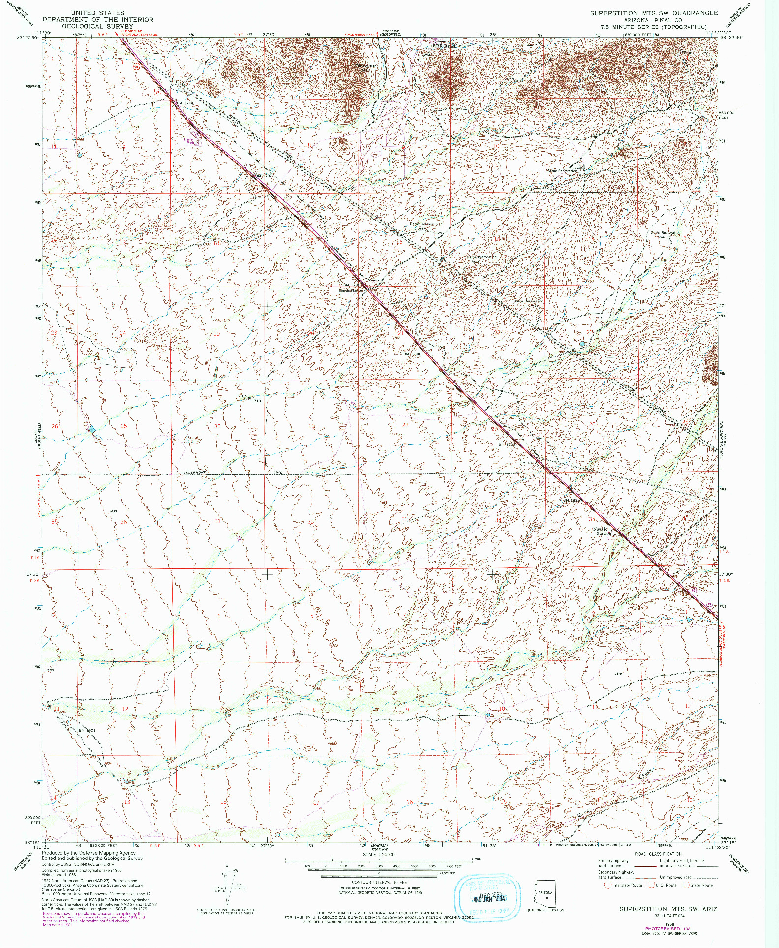 USGS 1:24000-SCALE QUADRANGLE FOR SUPERSTITION MTS. SW, AZ 1956