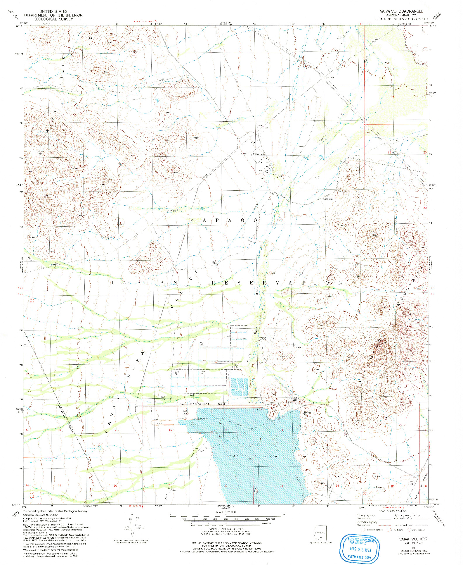 USGS 1:24000-SCALE QUADRANGLE FOR VAIVA VO, AZ 1981