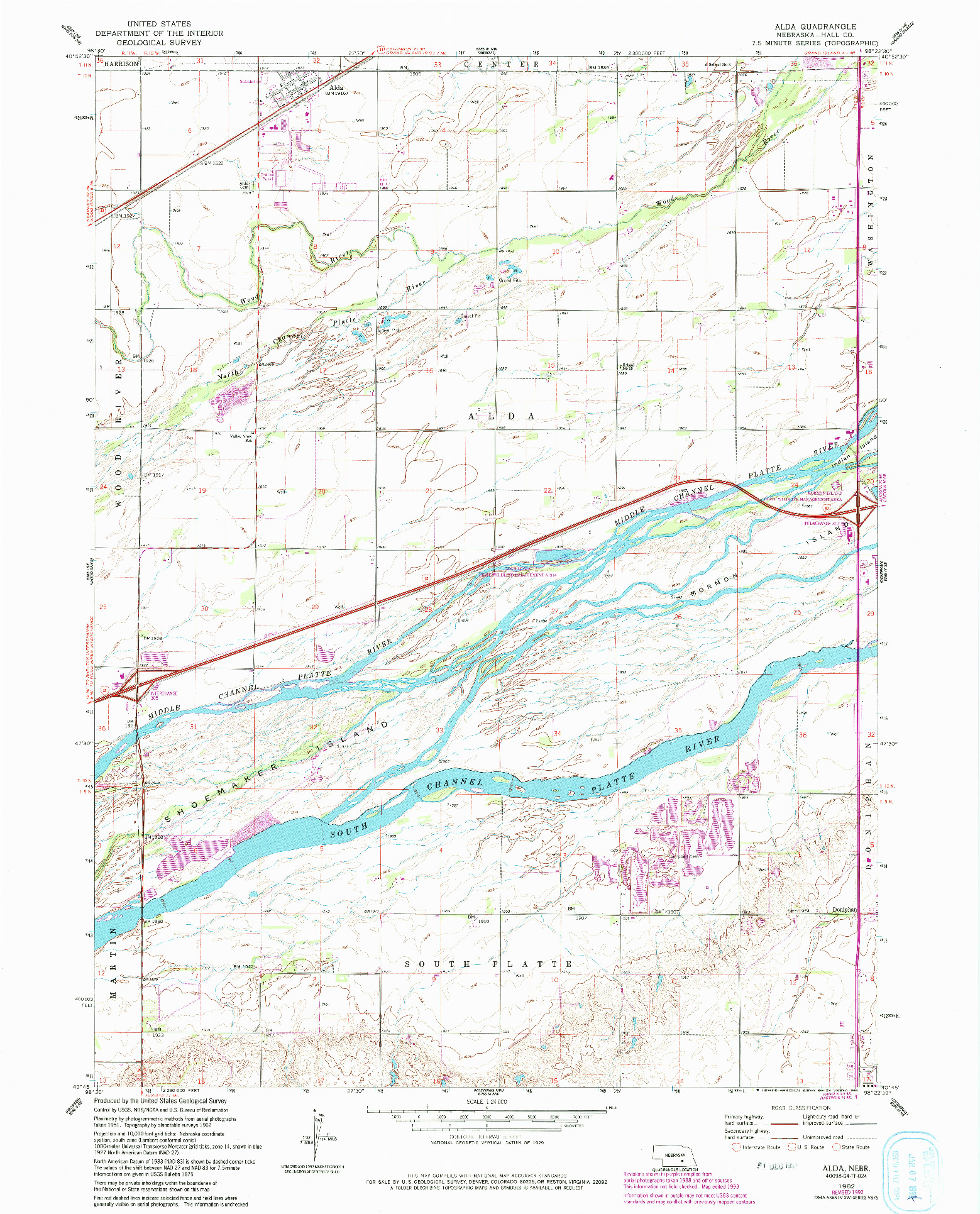USGS 1:24000-SCALE QUADRANGLE FOR ALDA, NE 1962