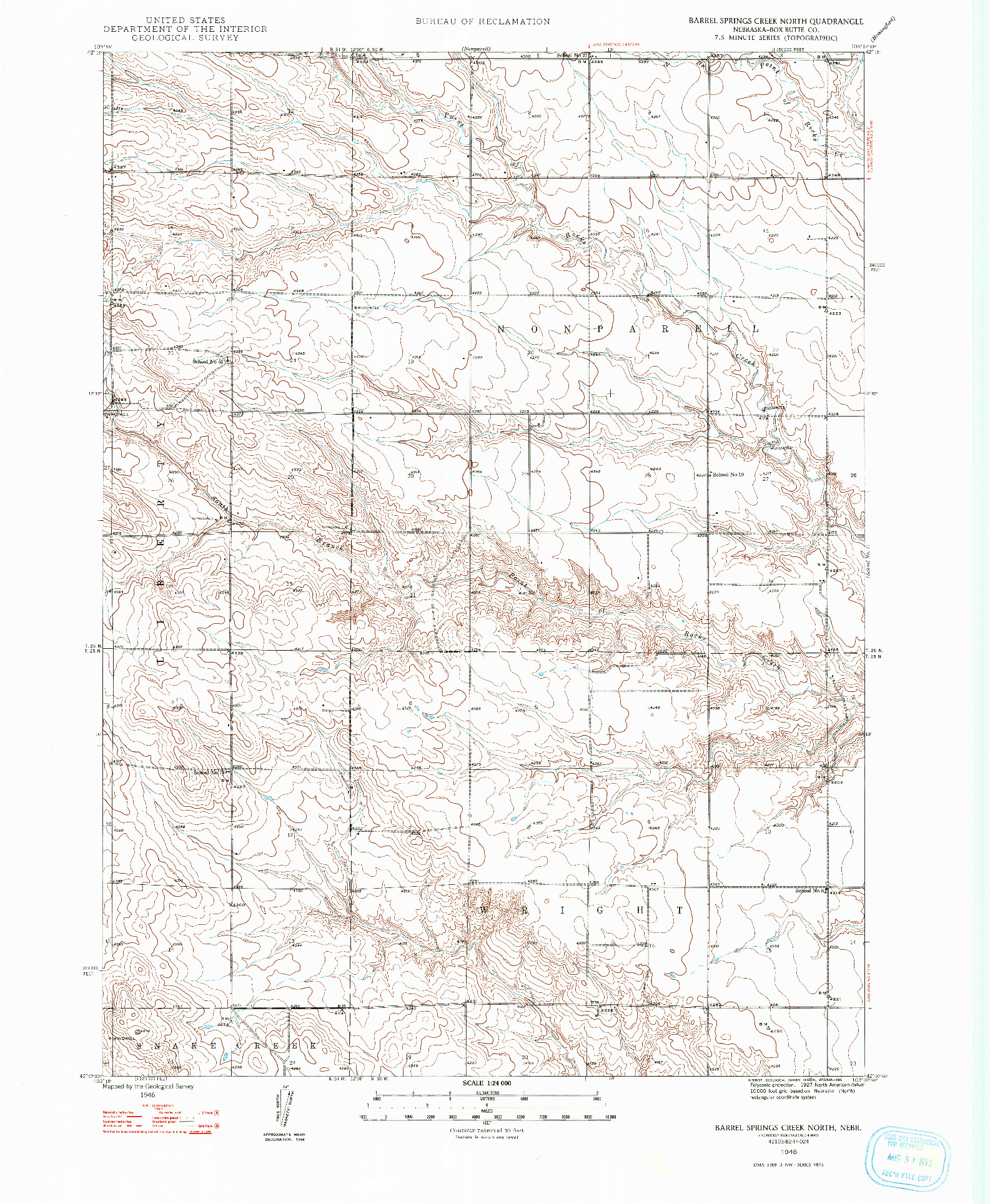 USGS 1:24000-SCALE QUADRANGLE FOR BARREL SPRINGS CREEK NORTH, NE 1948