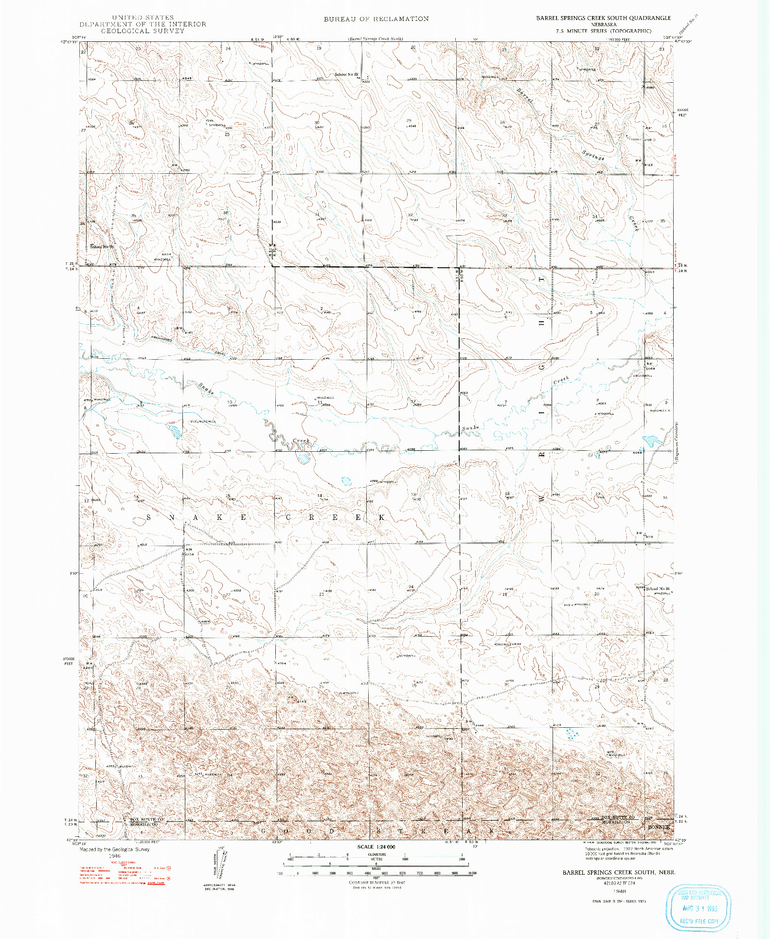 USGS 1:24000-SCALE QUADRANGLE FOR BARREL SPRINGS CREEK SOUTH, NE 1948