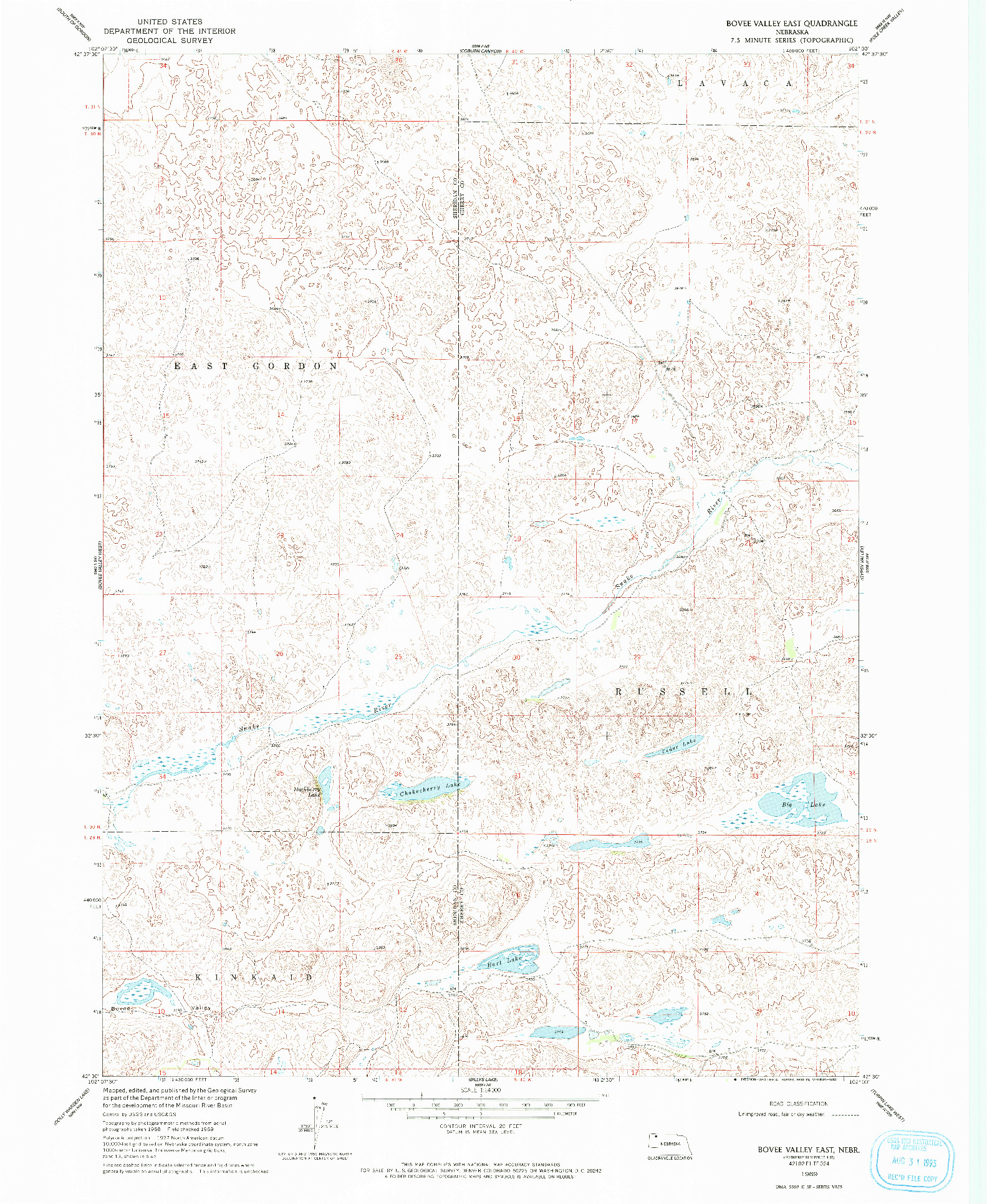 USGS 1:24000-SCALE QUADRANGLE FOR BOVEE VALLEY EAST, NE 1969