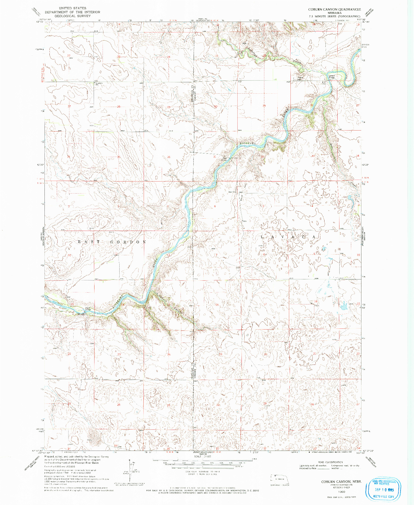 USGS 1:24000-SCALE QUADRANGLE FOR COBURN CANYON, NE 1969