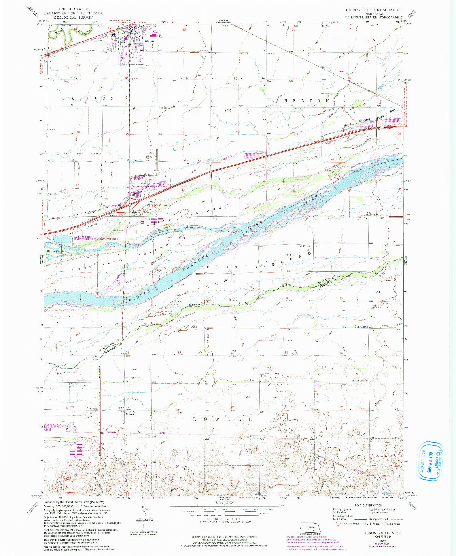 USGS 1:24000-SCALE QUADRANGLE FOR GIBBON SOUTH, NE 1962