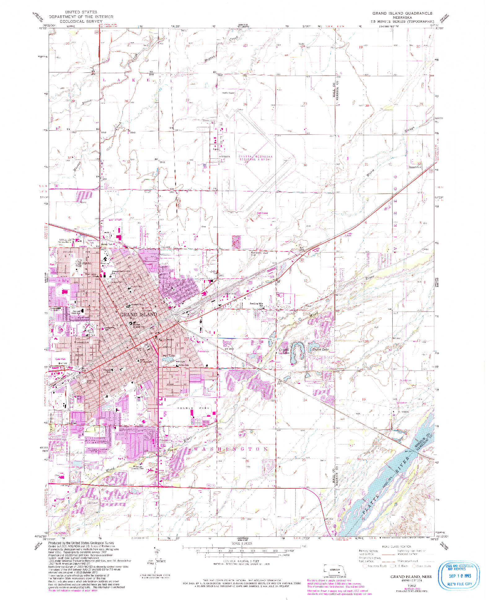 USGS 1:24000-SCALE QUADRANGLE FOR GRAND ISLAND, NE 1962