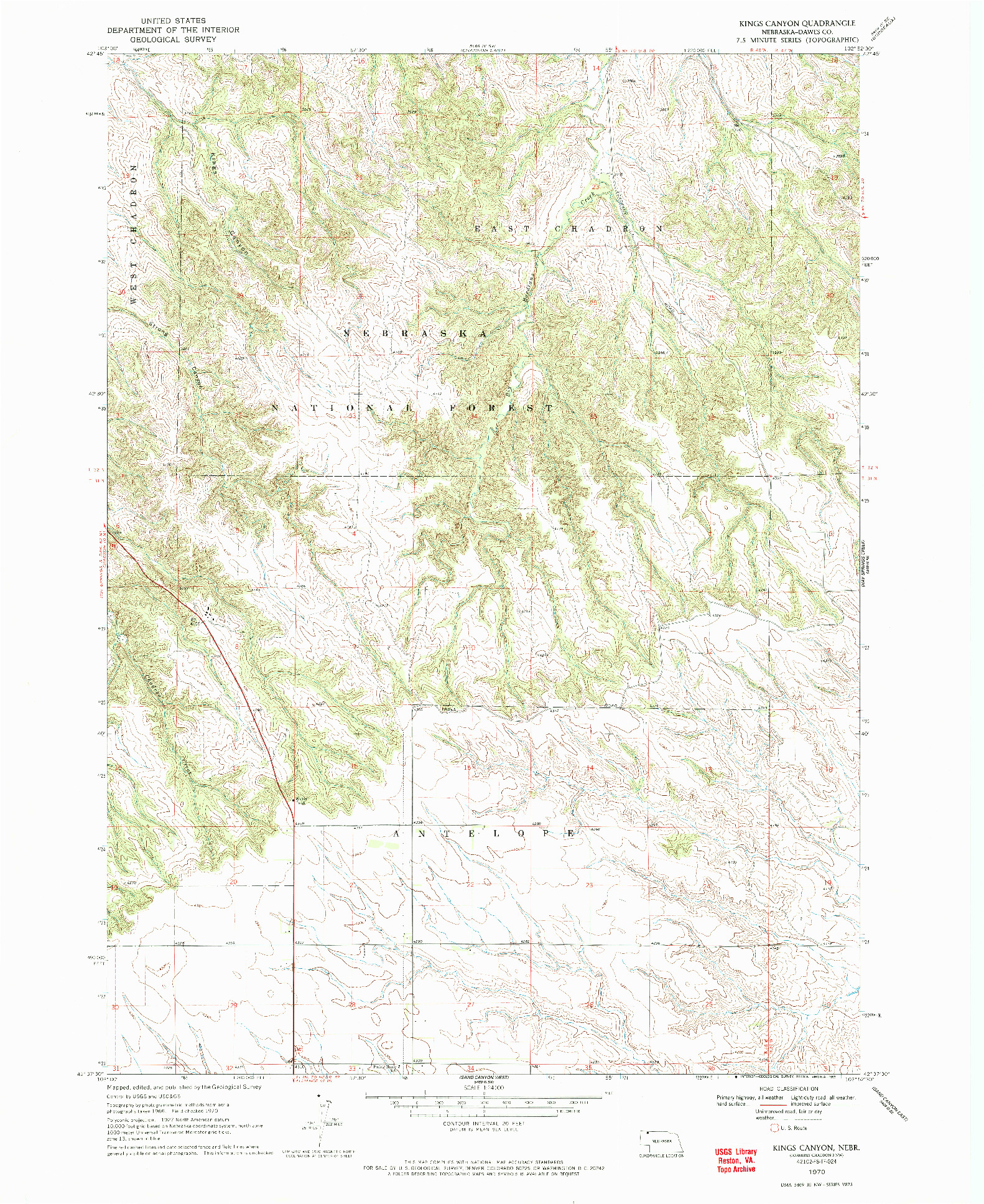 USGS 1:24000-SCALE QUADRANGLE FOR KINGS CANYON, NE 1970