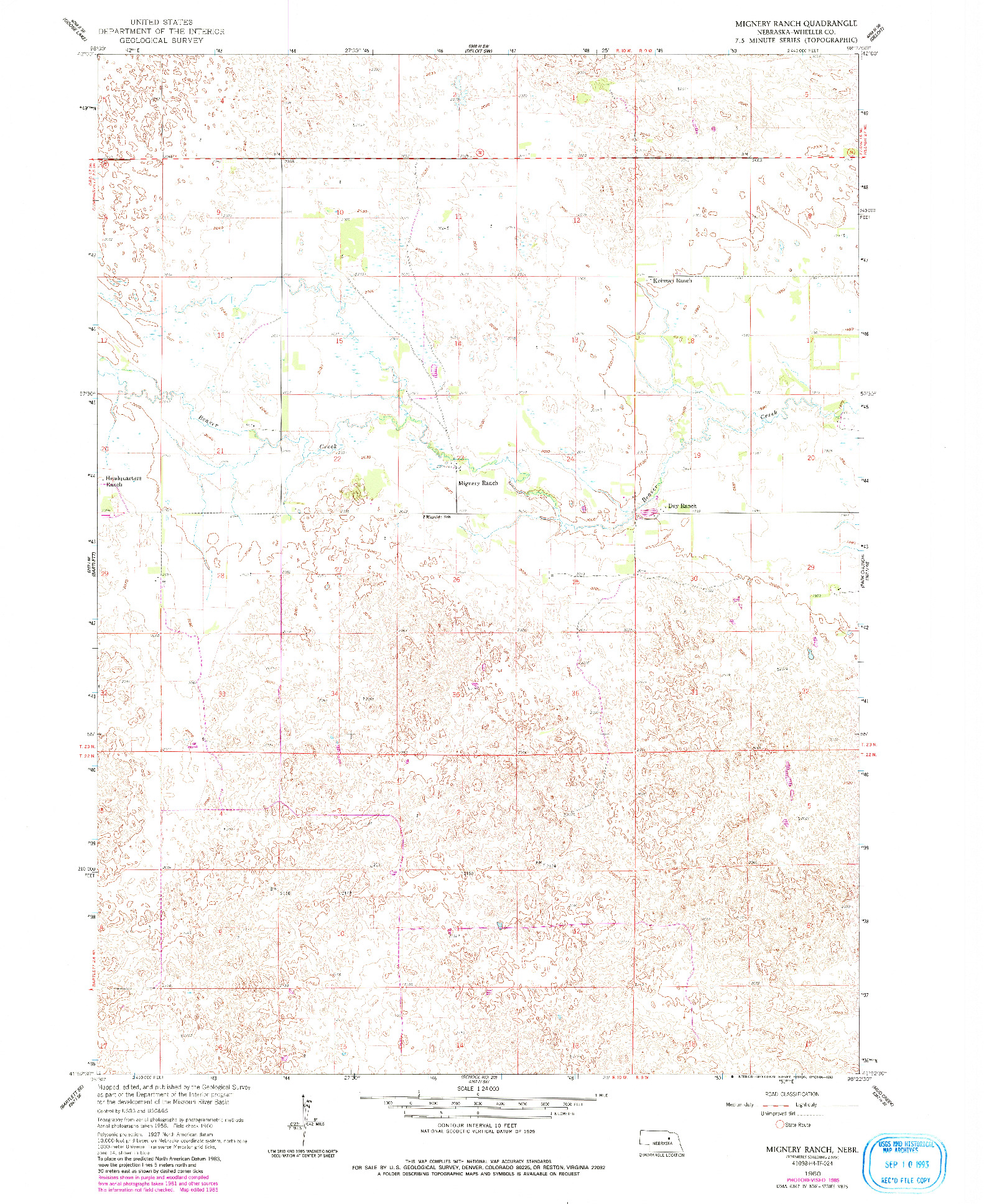 USGS 1:24000-SCALE QUADRANGLE FOR MIGNERY RANCH, NE 1960