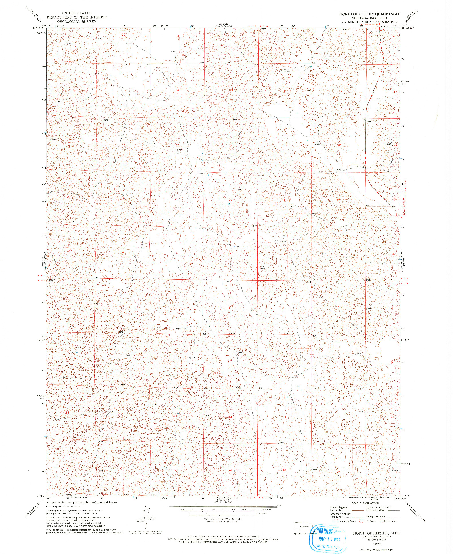 USGS 1:24000-SCALE QUADRANGLE FOR NORTH OF HERSHEY, NE 1972