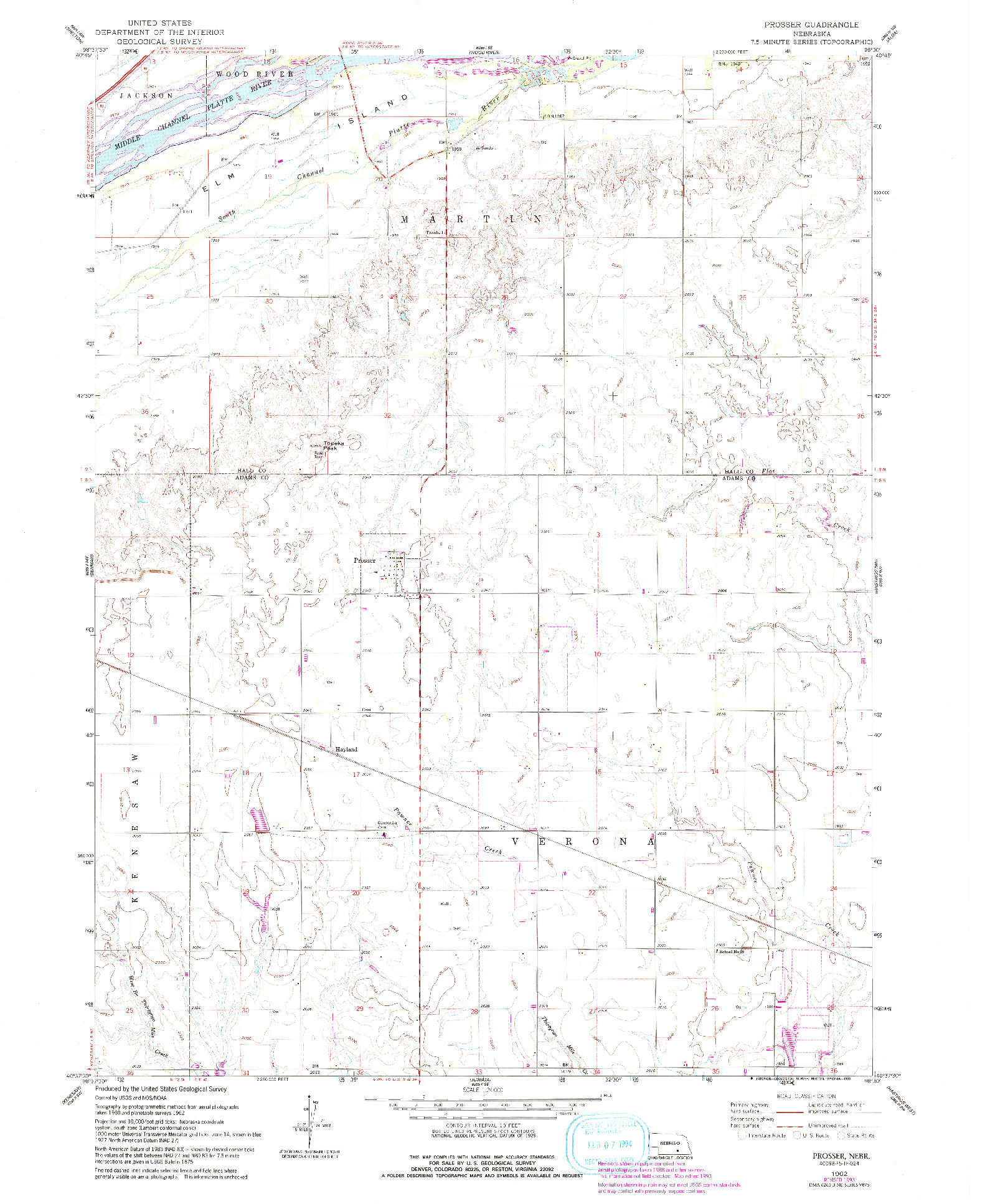 USGS 1:24000-SCALE QUADRANGLE FOR PROSSER, NE 1962