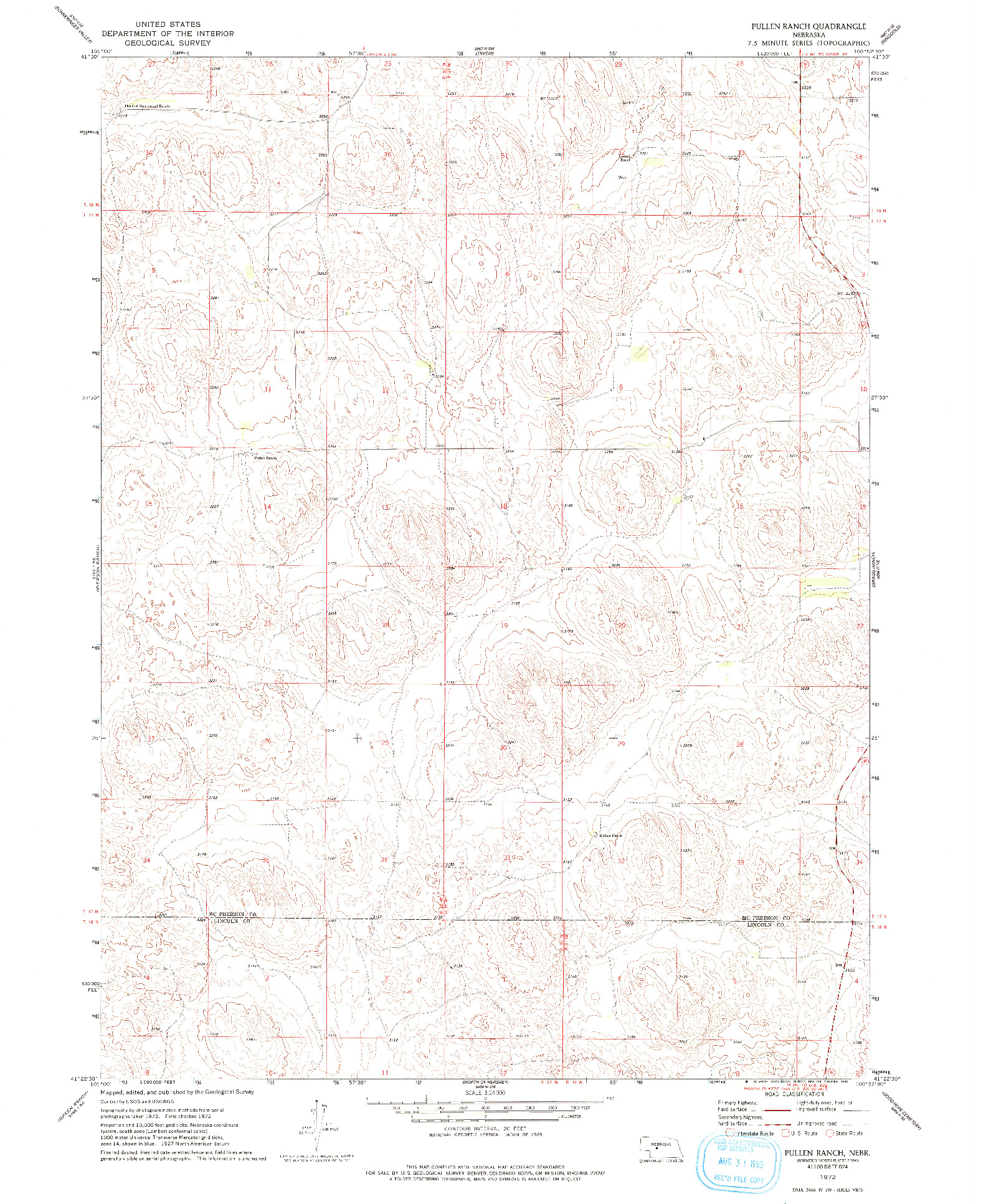 USGS 1:24000-SCALE QUADRANGLE FOR PULLEN RANCH, NE 1972