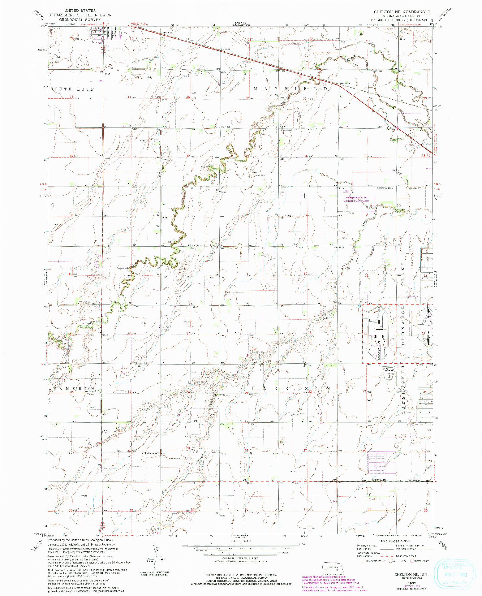 USGS 1:24000-SCALE QUADRANGLE FOR SHELTON NE, NE 1962