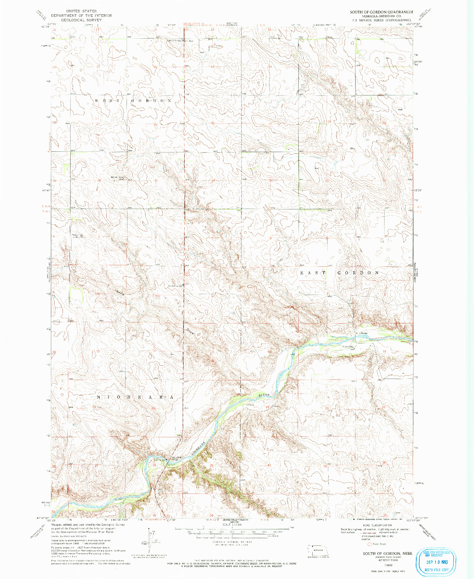 USGS 1:24000-SCALE QUADRANGLE FOR SOUTH OF GORDON, NE 1969