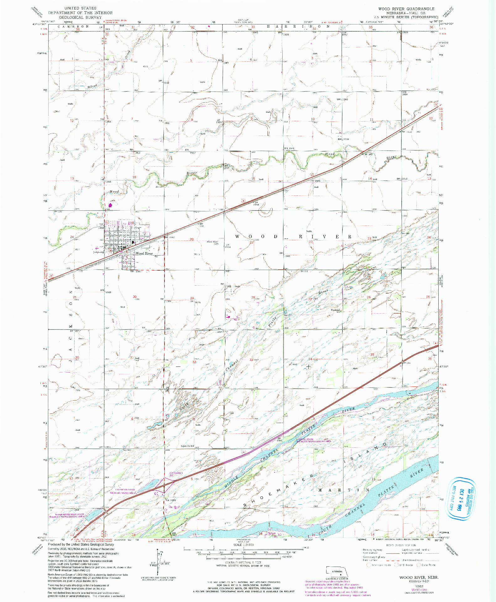 USGS 1:24000-SCALE QUADRANGLE FOR WOOD RIVER, NE 1962