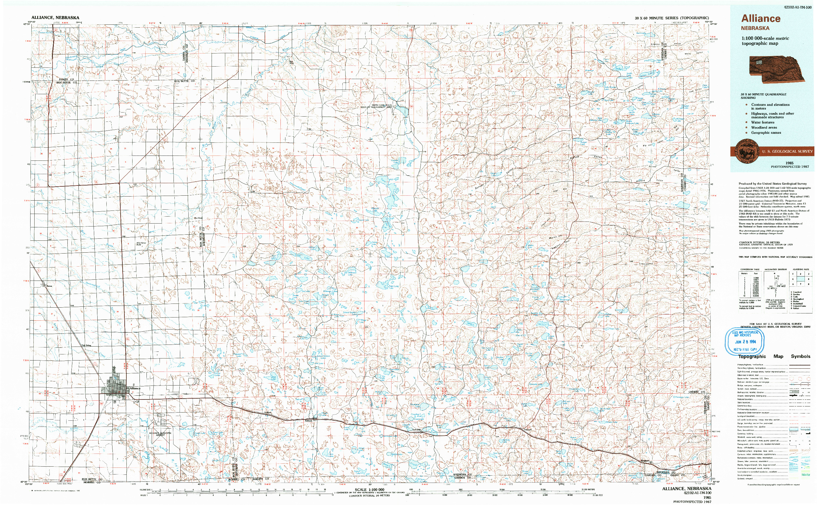 USGS 1:100000-SCALE QUADRANGLE FOR ALLIANCE, NE 1985