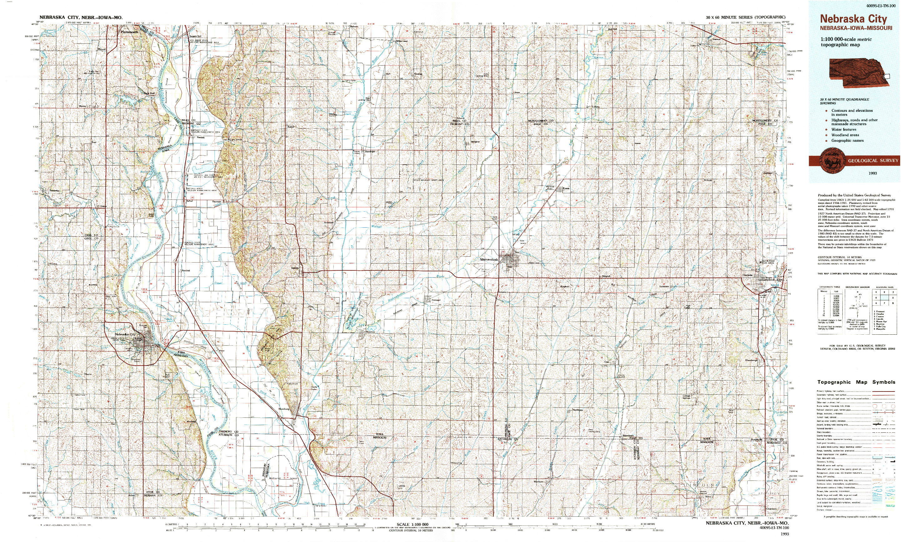 USGS 1:100000-SCALE QUADRANGLE FOR NEBRASKA CITY, NE 1993