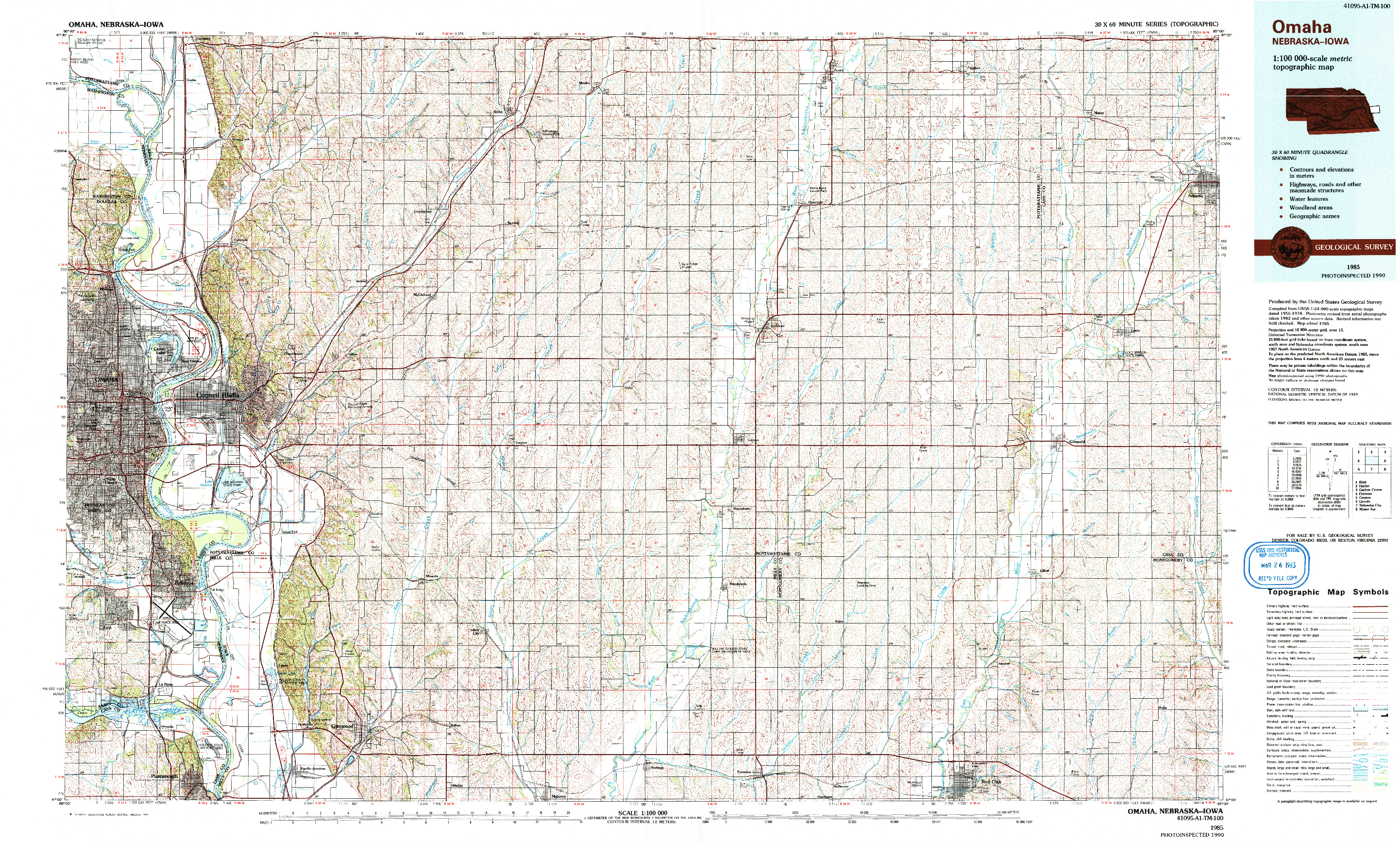 USGS 1:100000-SCALE QUADRANGLE FOR OMAHA, NE 1985