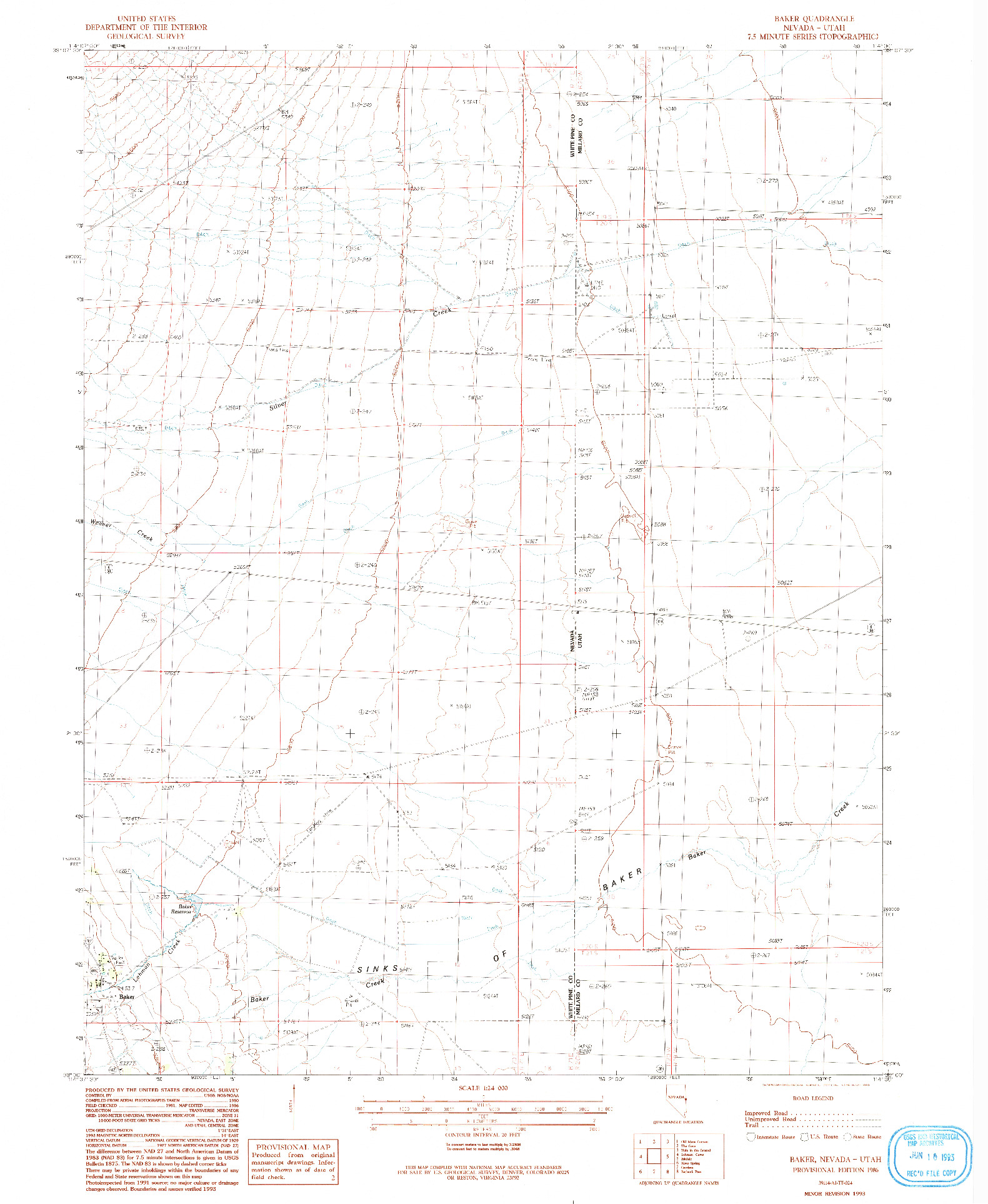 USGS 1:24000-SCALE QUADRANGLE FOR BAKER, NV 1986
