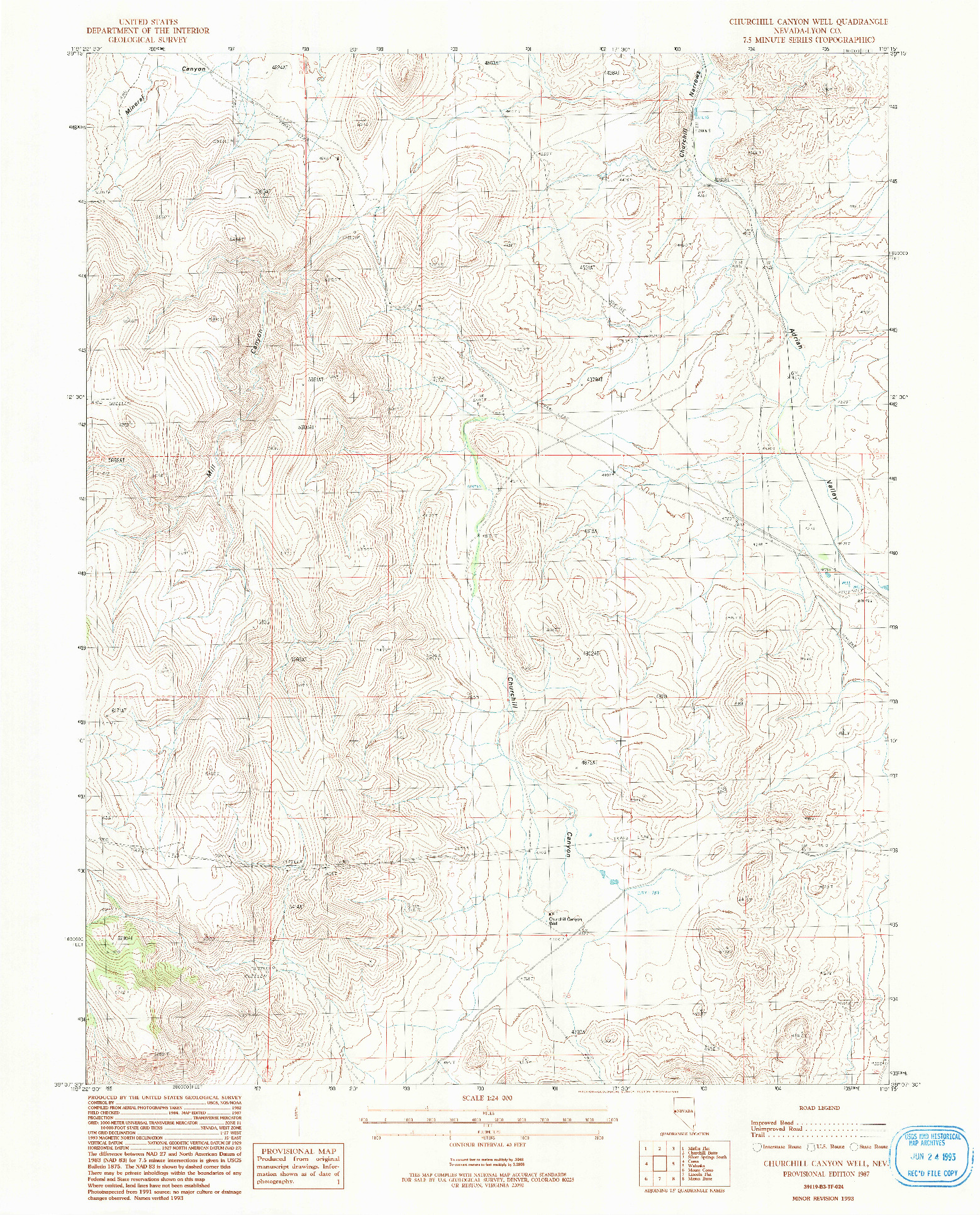 USGS 1:24000-SCALE QUADRANGLE FOR CHURCHILL CANYON WELL, NV 1987