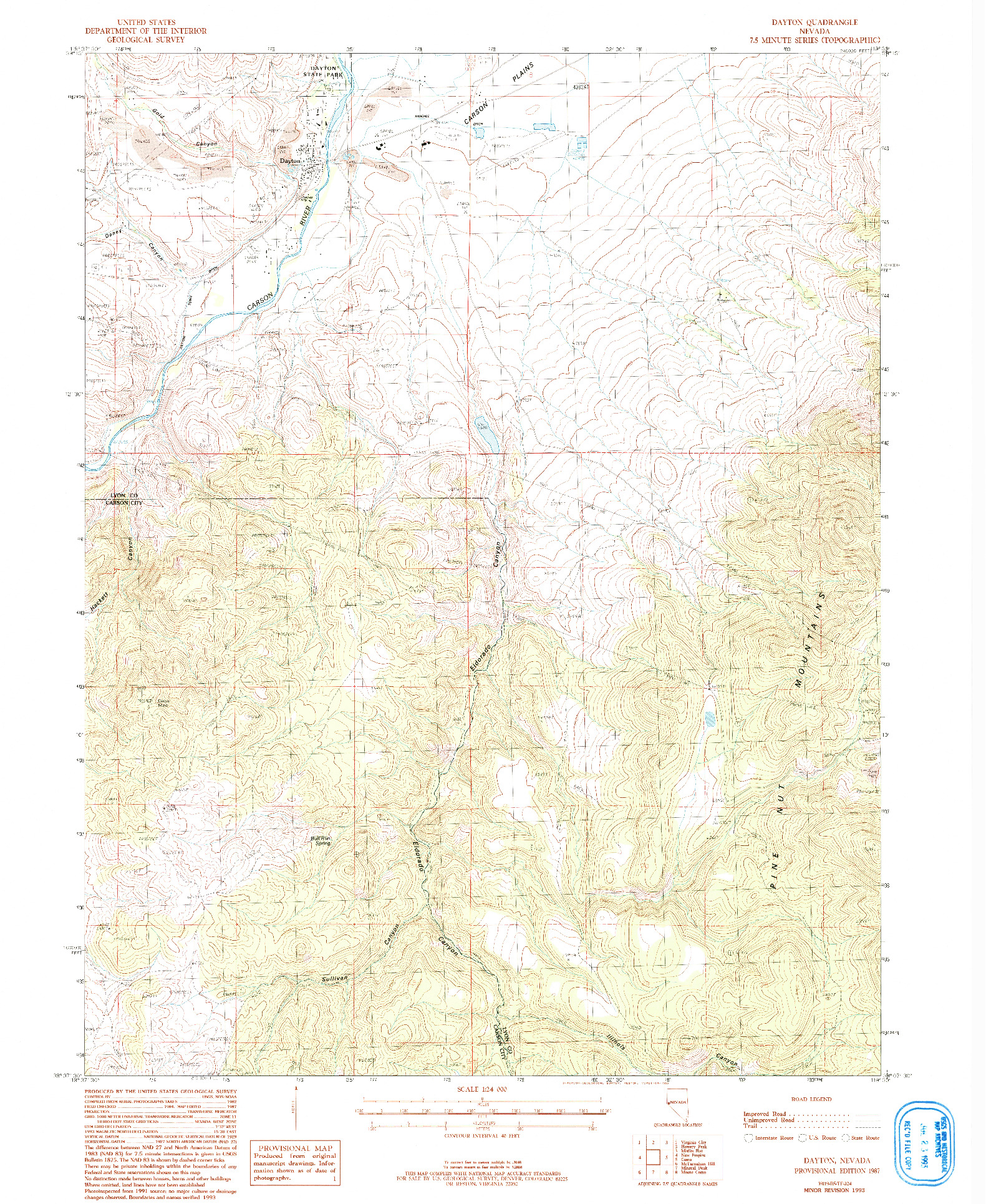 USGS 1:24000-SCALE QUADRANGLE FOR DAYTON, NV 1993
