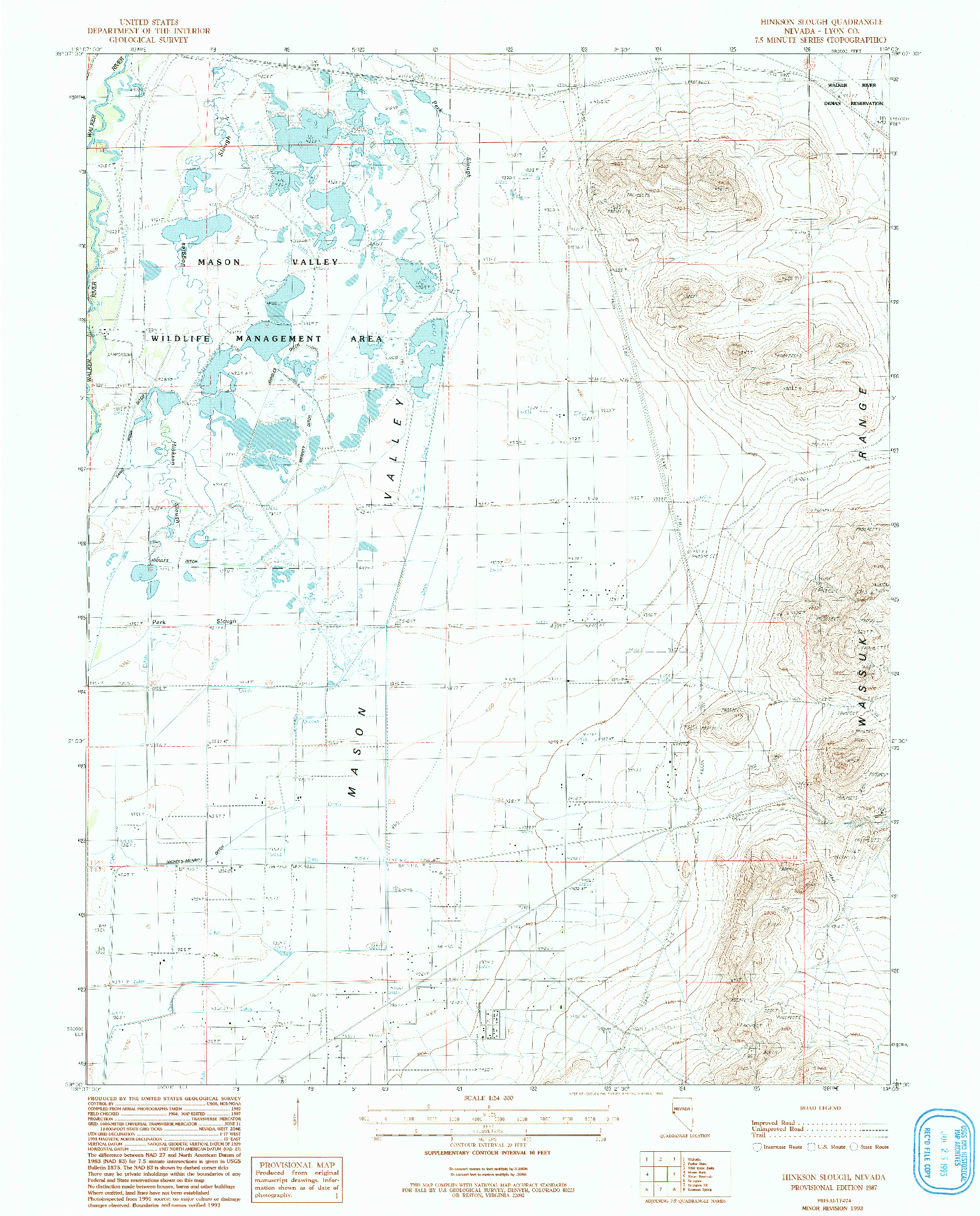 USGS 1:24000-SCALE QUADRANGLE FOR HINKSON SLOUGH, NV 1987