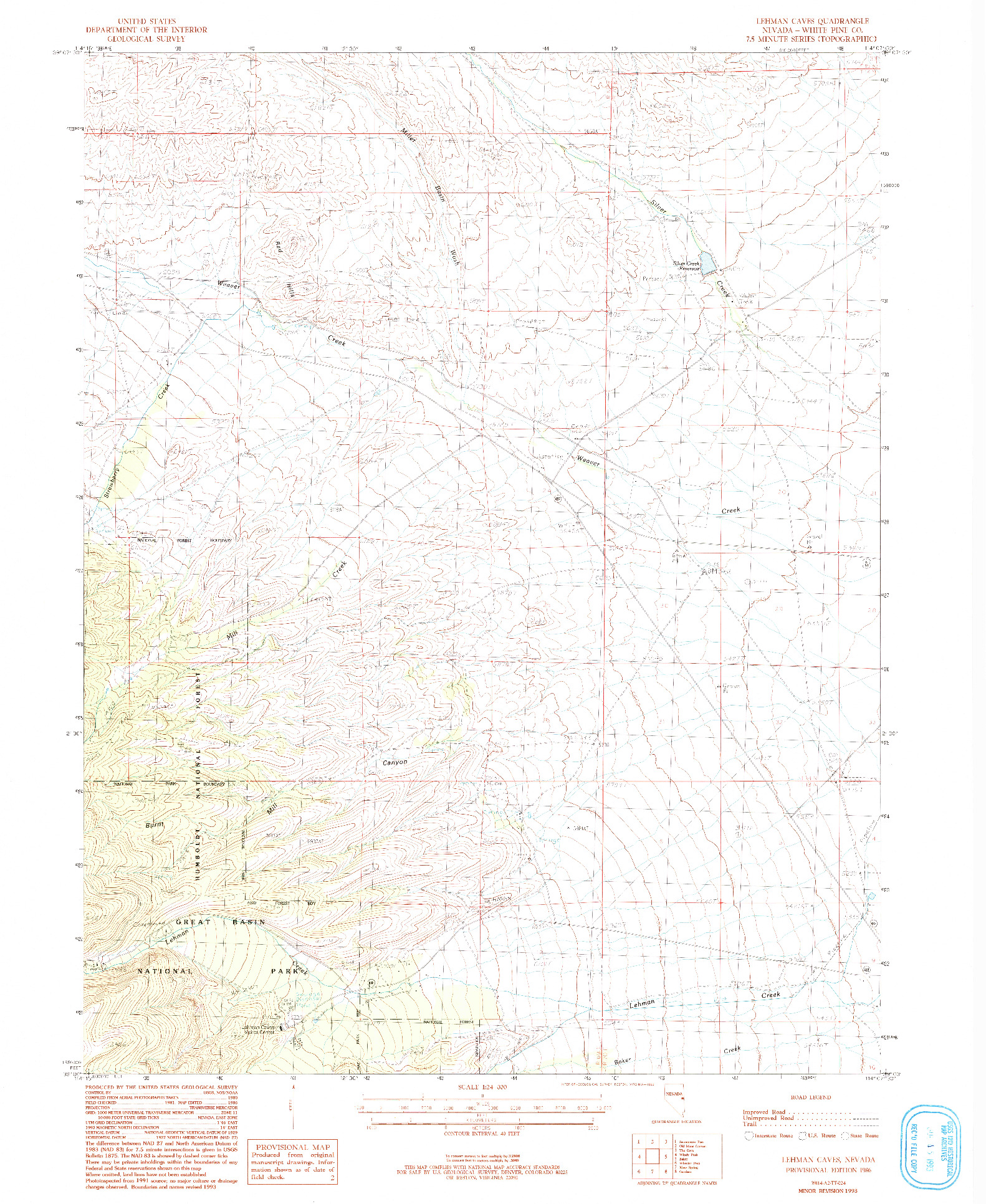 USGS 1:24000-SCALE QUADRANGLE FOR LEHMAN CAVES, NV 1986
