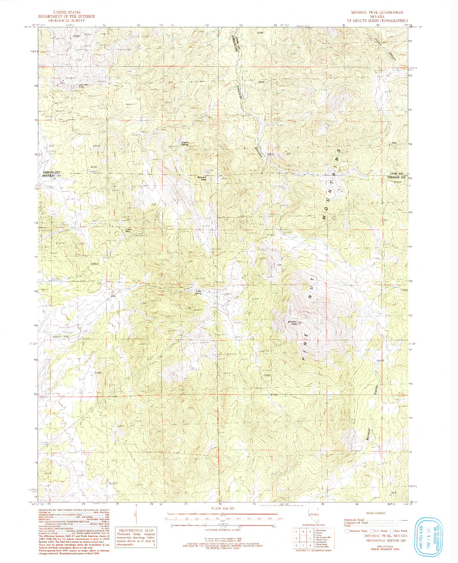 USGS 1:24000-SCALE QUADRANGLE FOR MINERAL PEAK, NV 1987