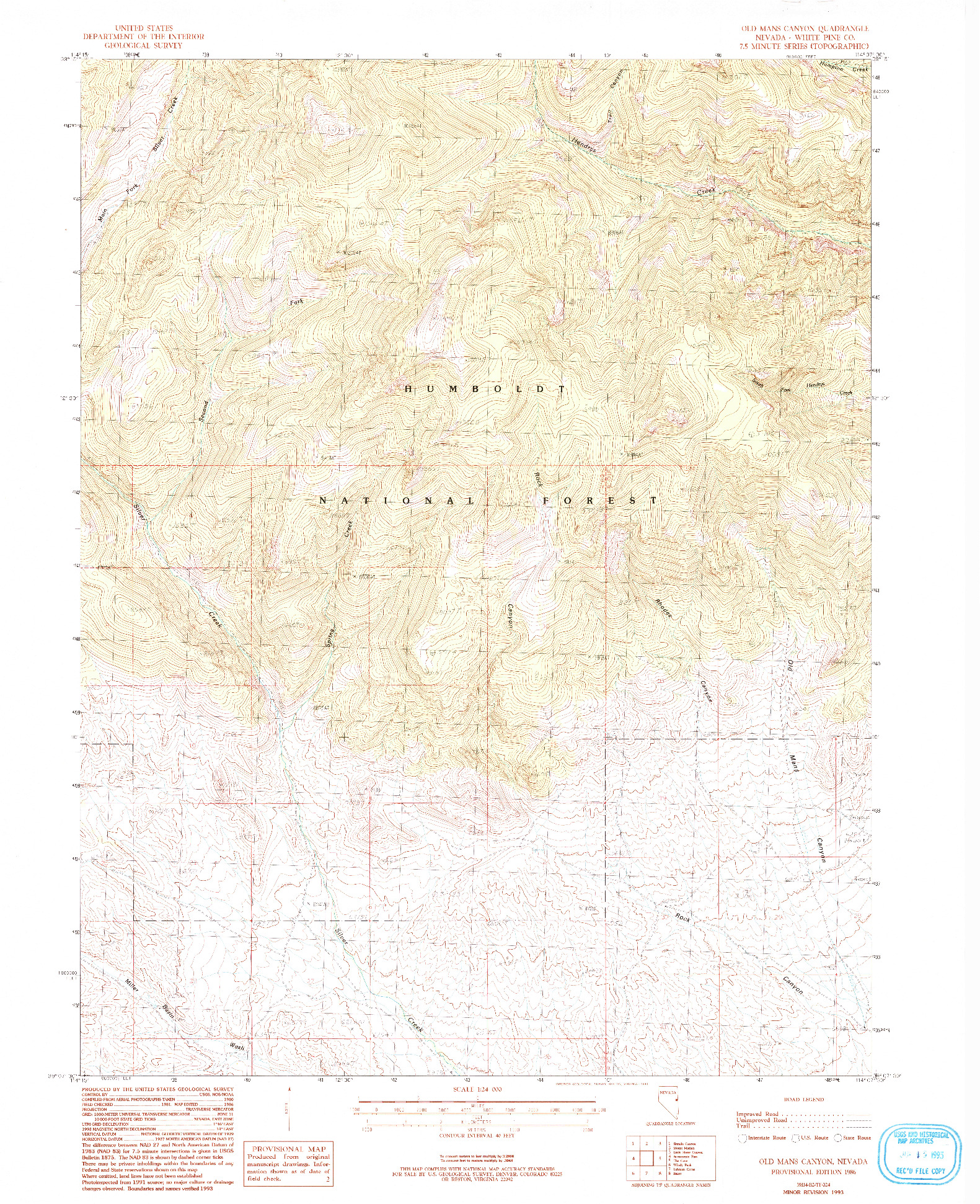 USGS 1:24000-SCALE QUADRANGLE FOR OLD MANS CANYON, NV 1986