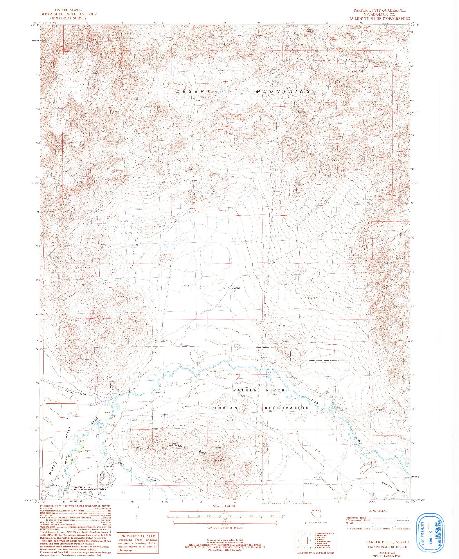 USGS 1:24000-SCALE QUADRANGLE FOR PARKER BUTTE, NV 1987