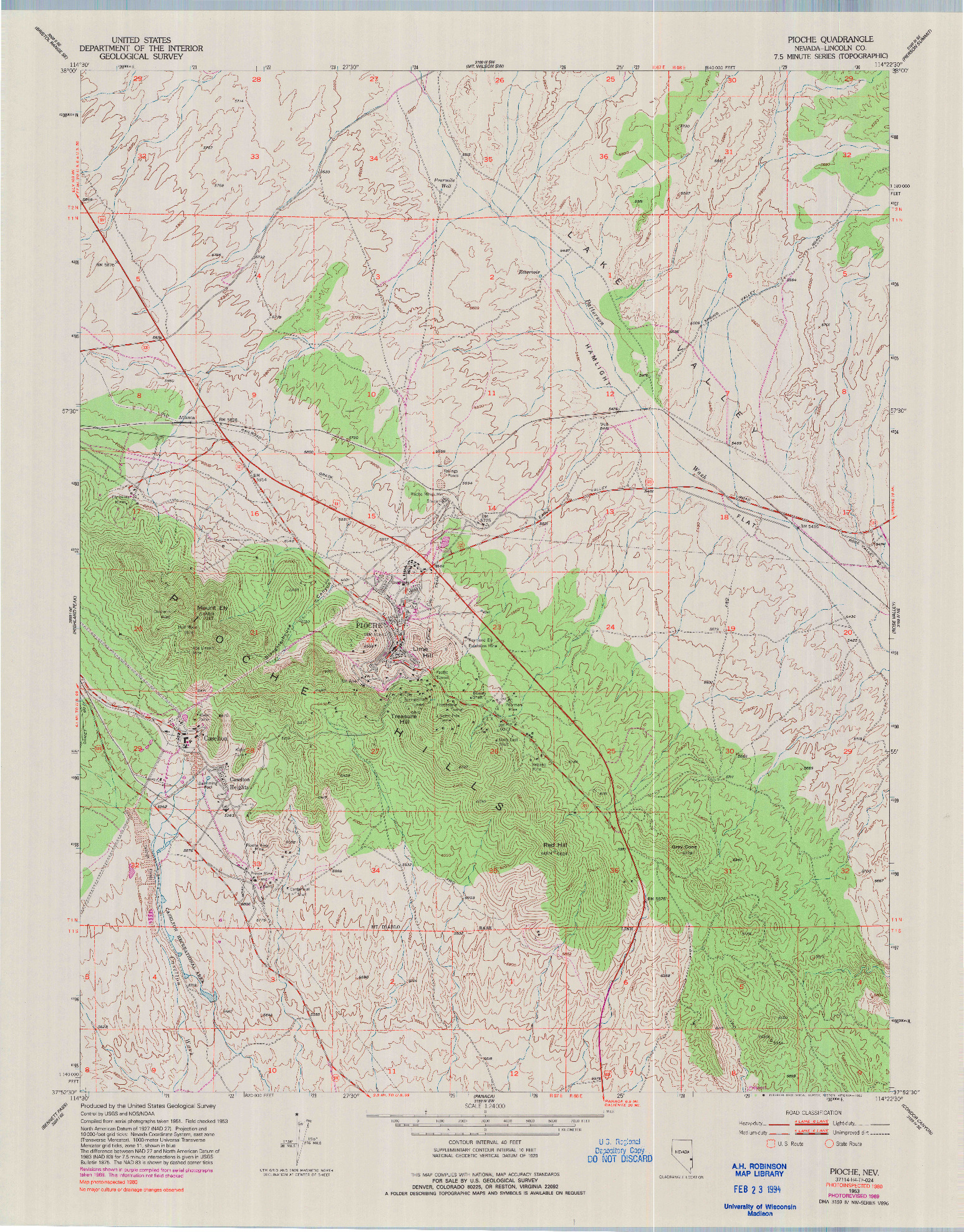 USGS 1:24000-SCALE QUADRANGLE FOR PIOCHE, NV 1953