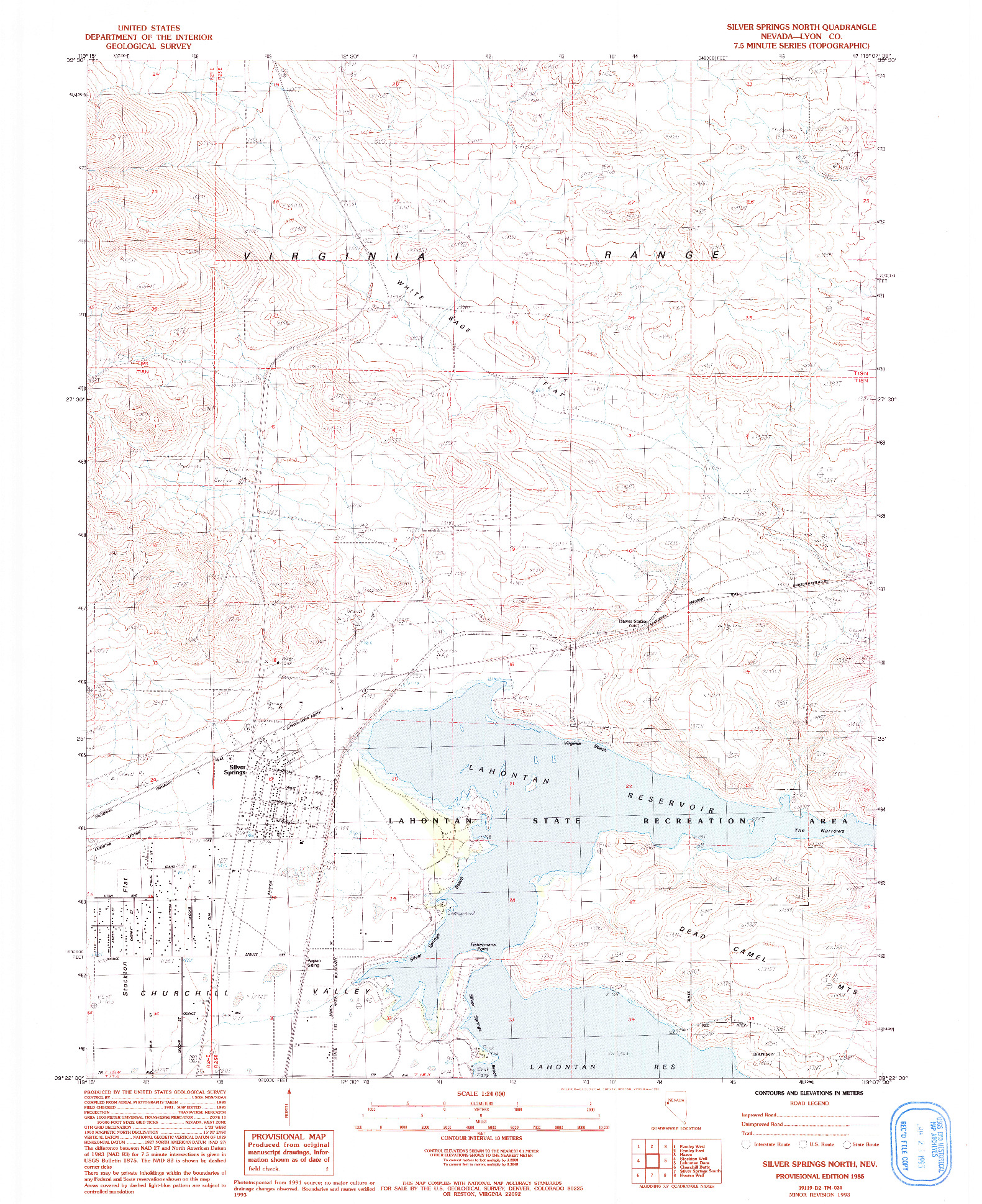 USGS 1:24000-SCALE QUADRANGLE FOR SILVER SPRINGS NORTH, NV 1985