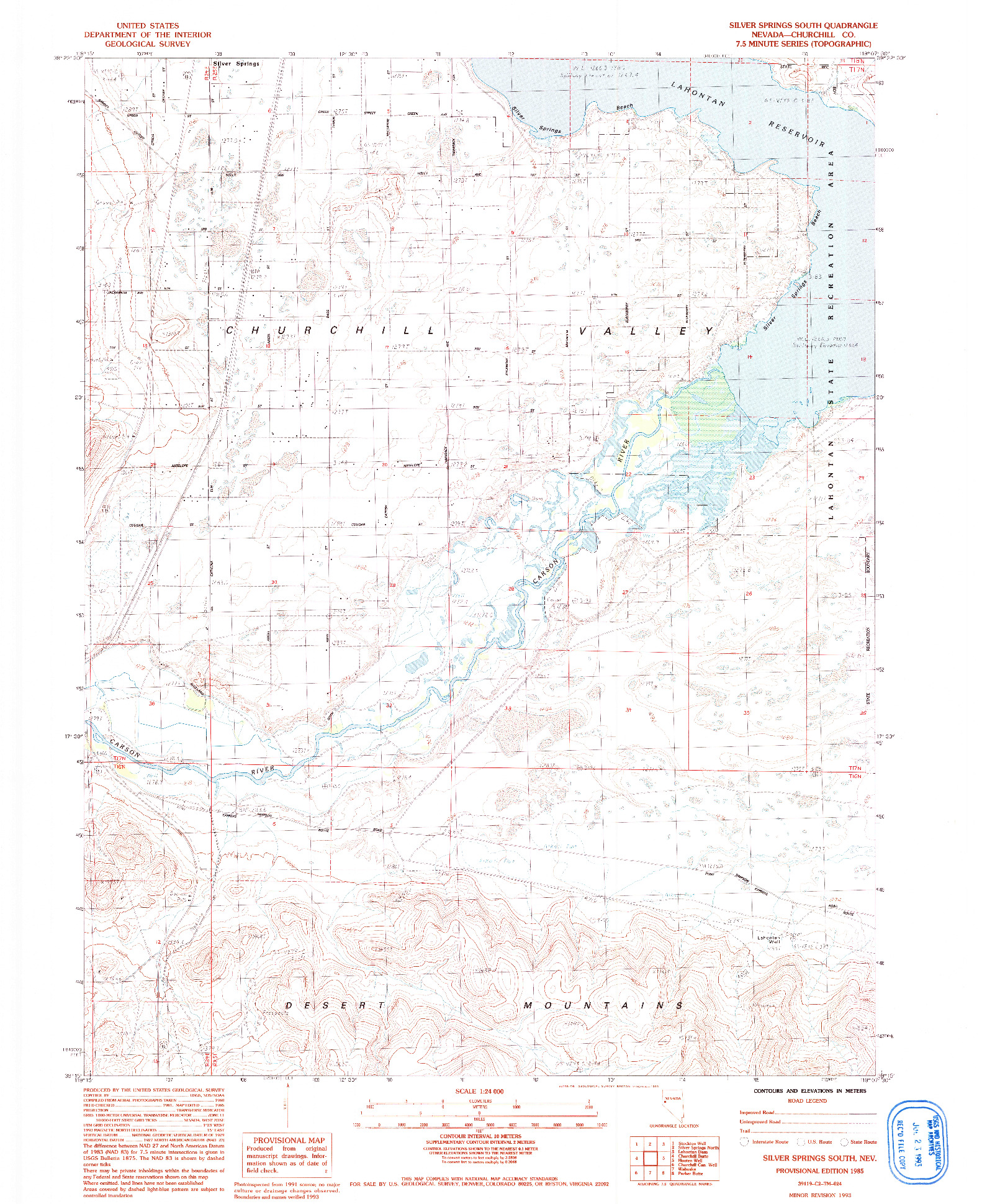 USGS 1:24000-SCALE QUADRANGLE FOR SILVER SPRINGS SOUTH, NV 1985