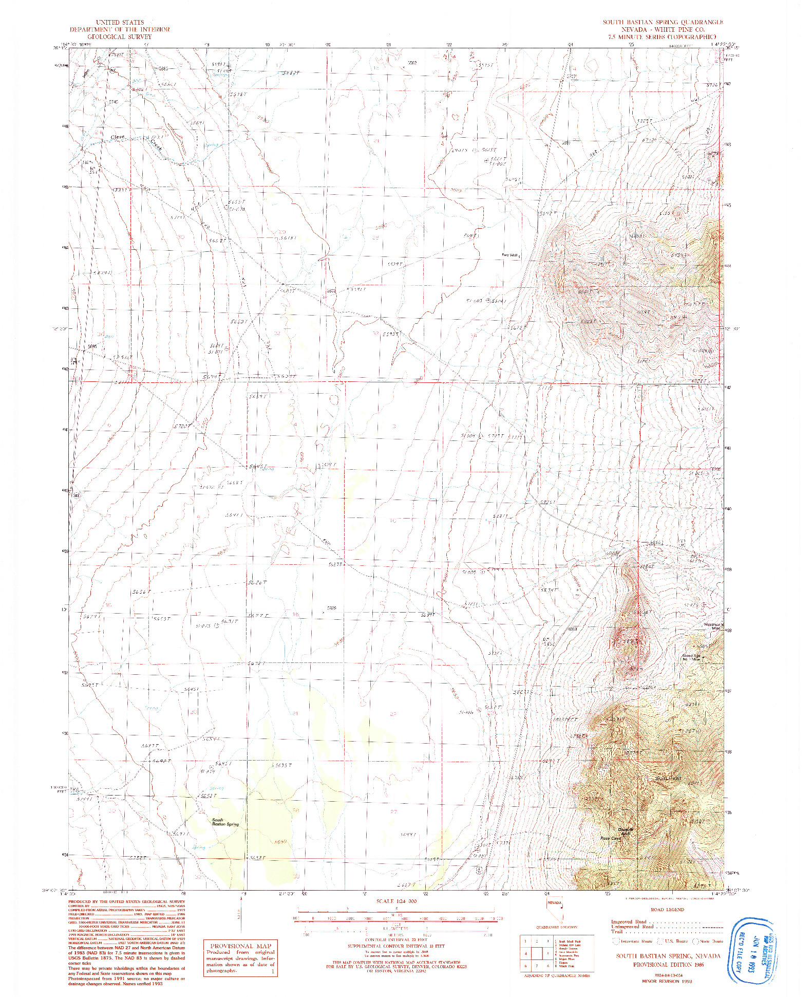 USGS 1:24000-SCALE QUADRANGLE FOR SOUTH BASTIAN SPRING, NV 1986