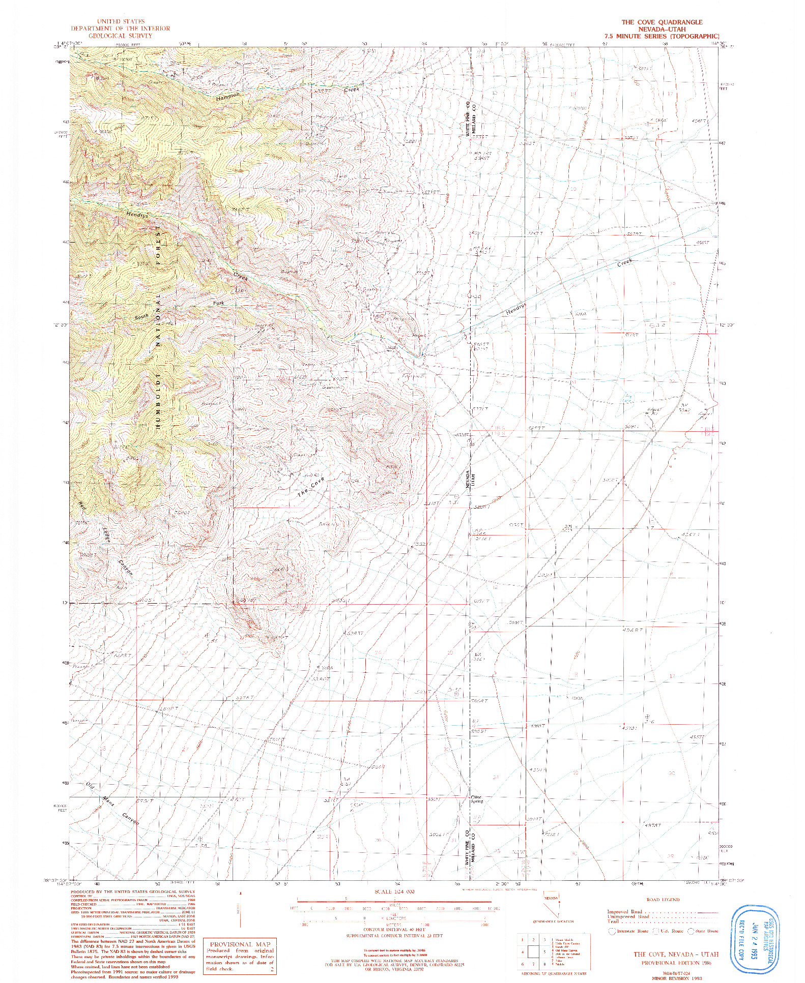 USGS 1:24000-SCALE QUADRANGLE FOR THE COVE, NV 1986