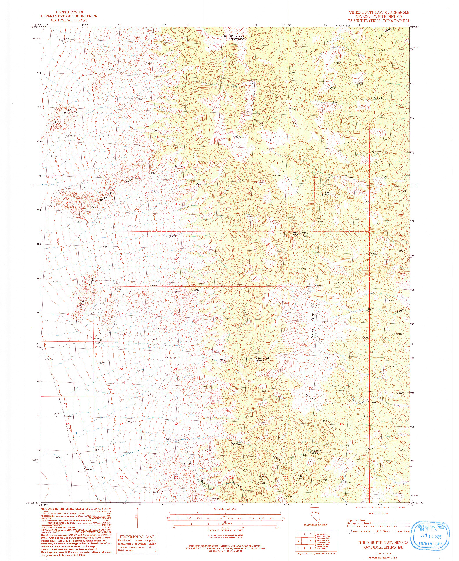 USGS 1:24000-SCALE QUADRANGLE FOR THIRD BUTTE EAST, NV 1986