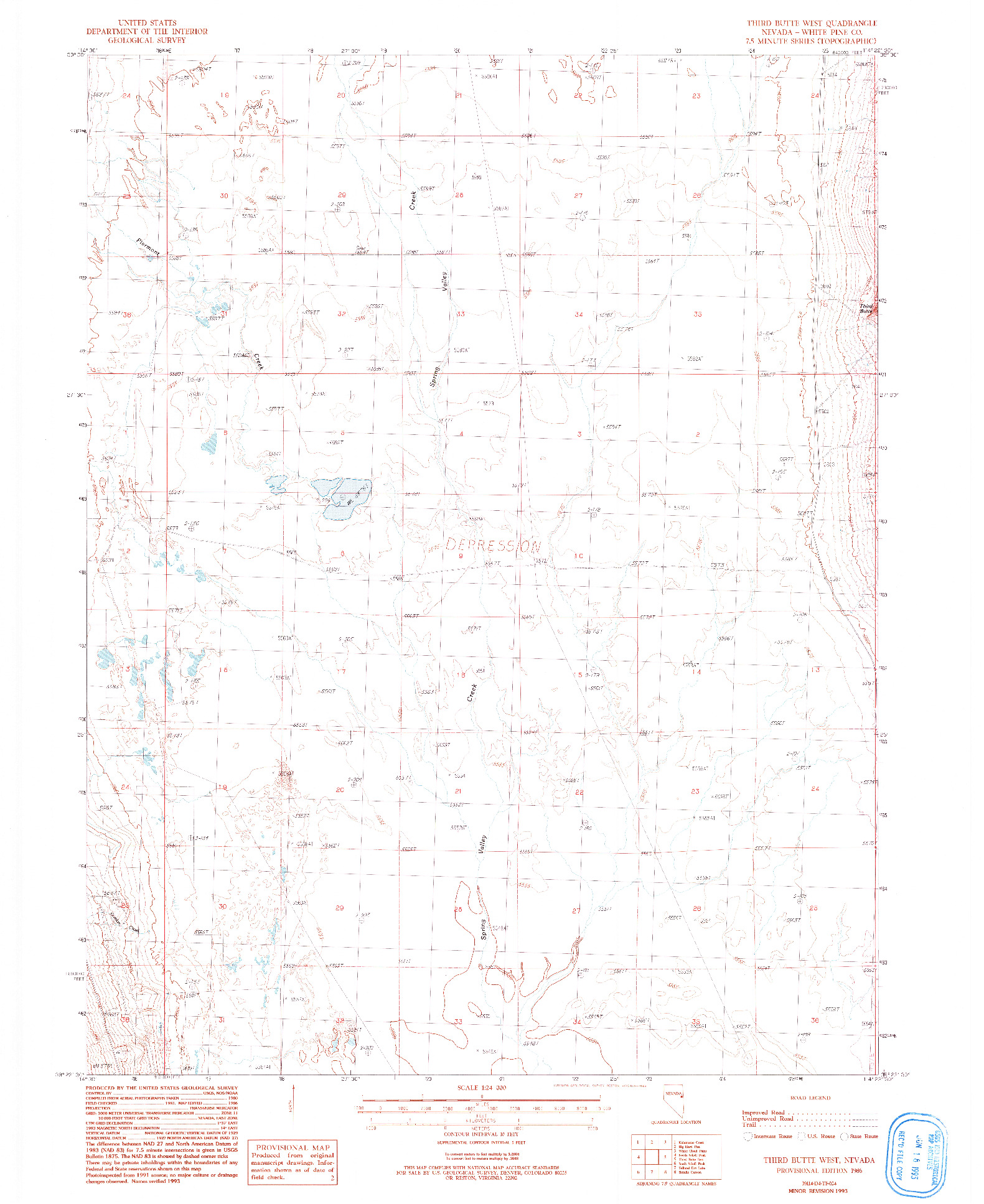 USGS 1:24000-SCALE QUADRANGLE FOR THIRD BUTTE WEST, NV 1993