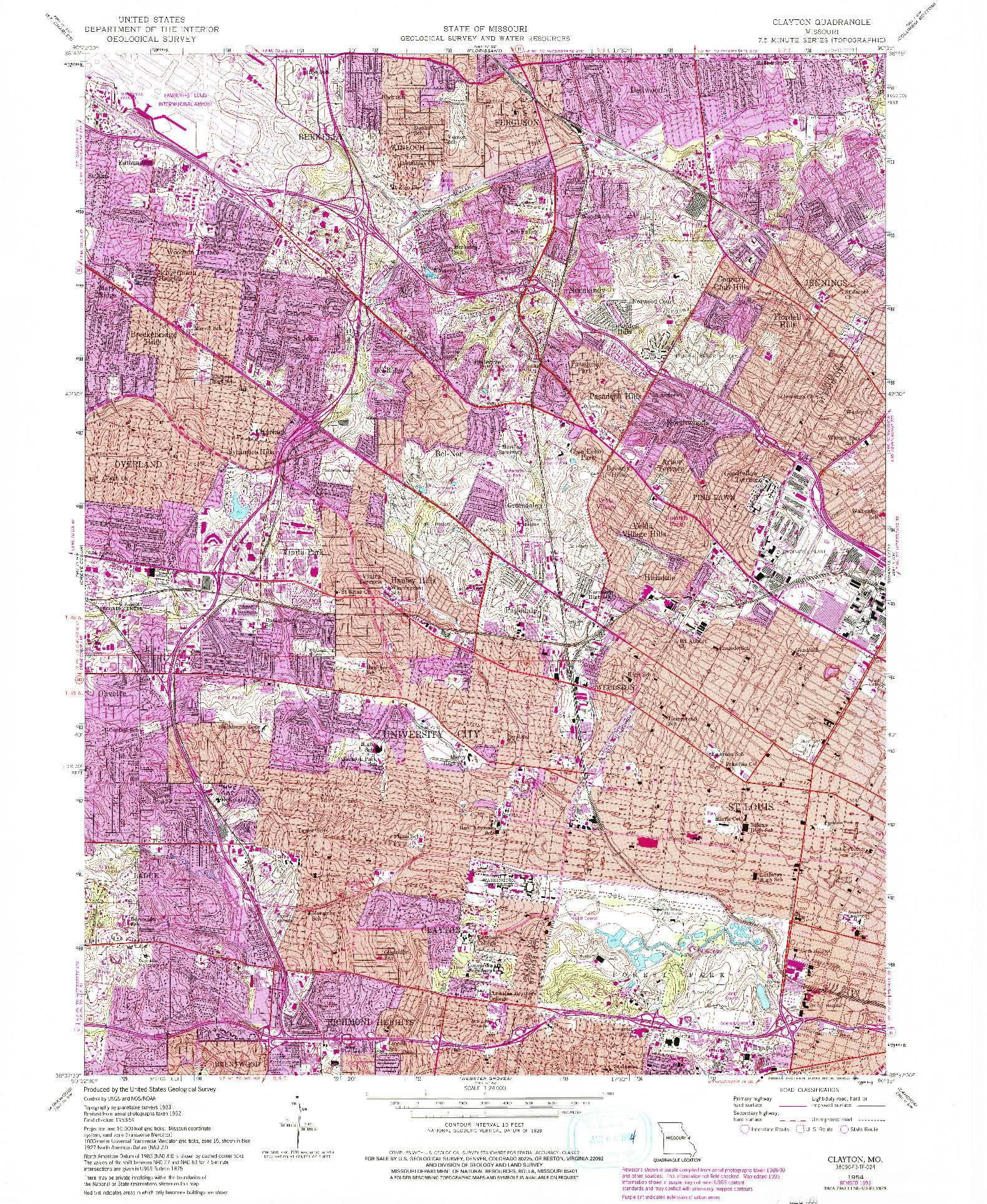 USGS 1:24000-SCALE QUADRANGLE FOR CLAYTON, MO 1954