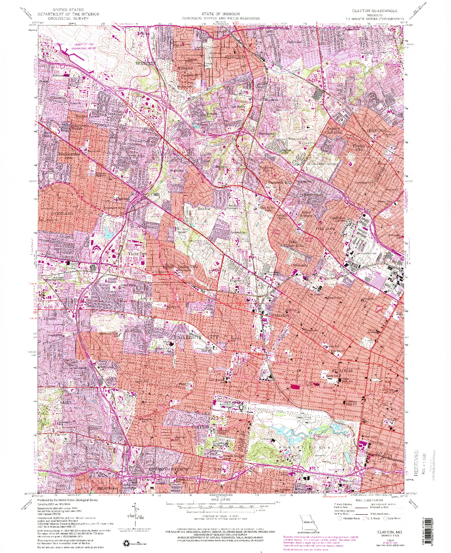 USGS 1:24000-SCALE QUADRANGLE FOR CLAYTON, MO 1954