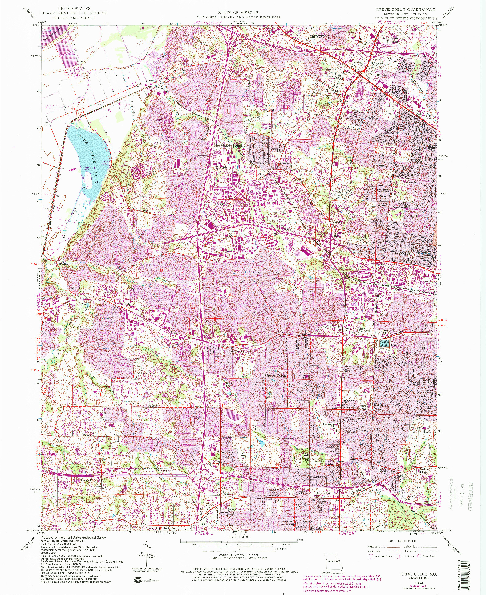 USGS 1:24000-SCALE QUADRANGLE FOR CREVE COEUR, MO 1954