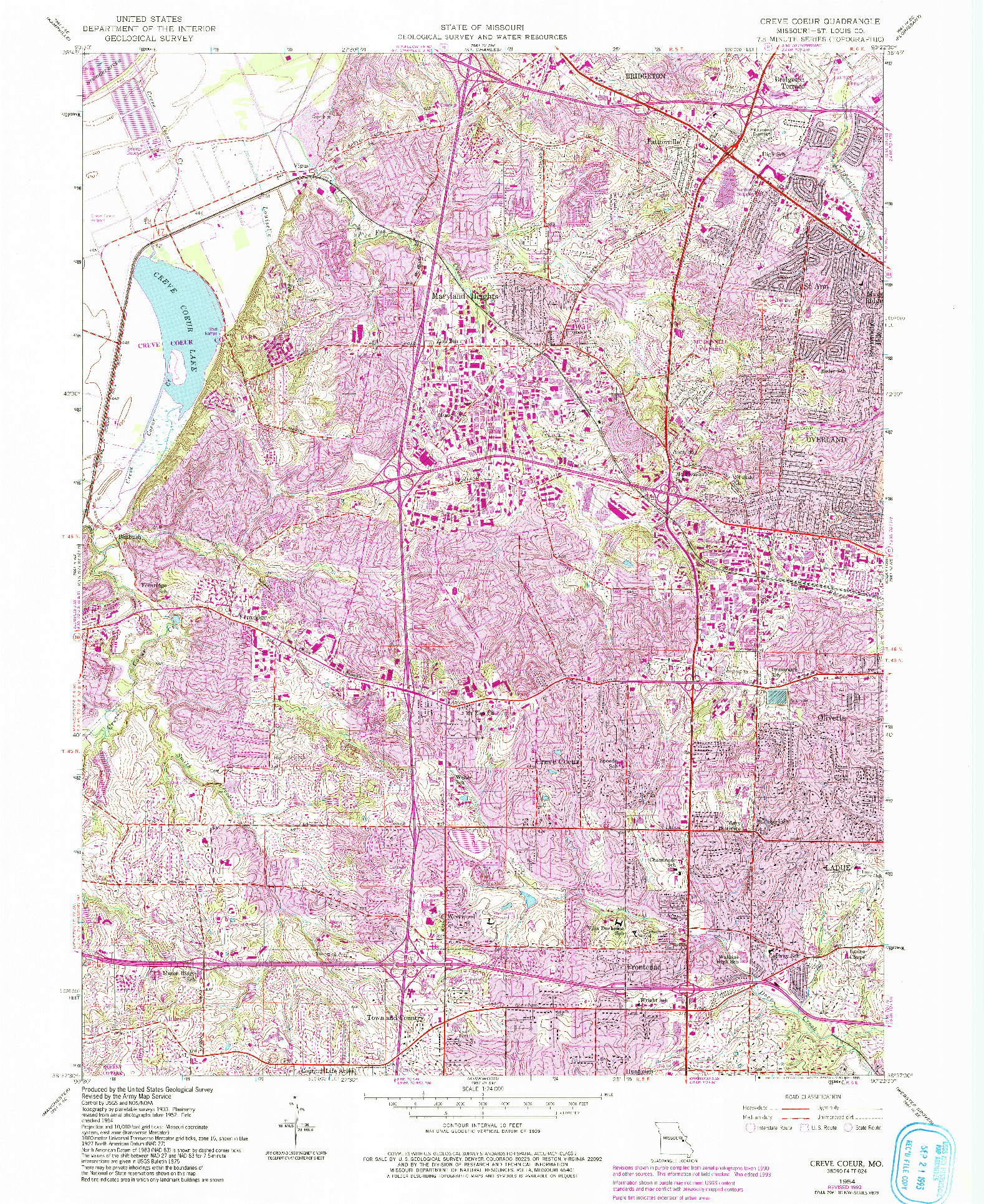 USGS 1:24000-SCALE QUADRANGLE FOR CREVE COEUR, MO 1954