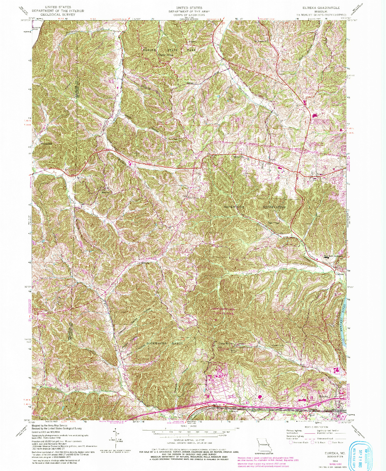 USGS 1:24000-SCALE QUADRANGLE FOR EUREKA, MO 1954