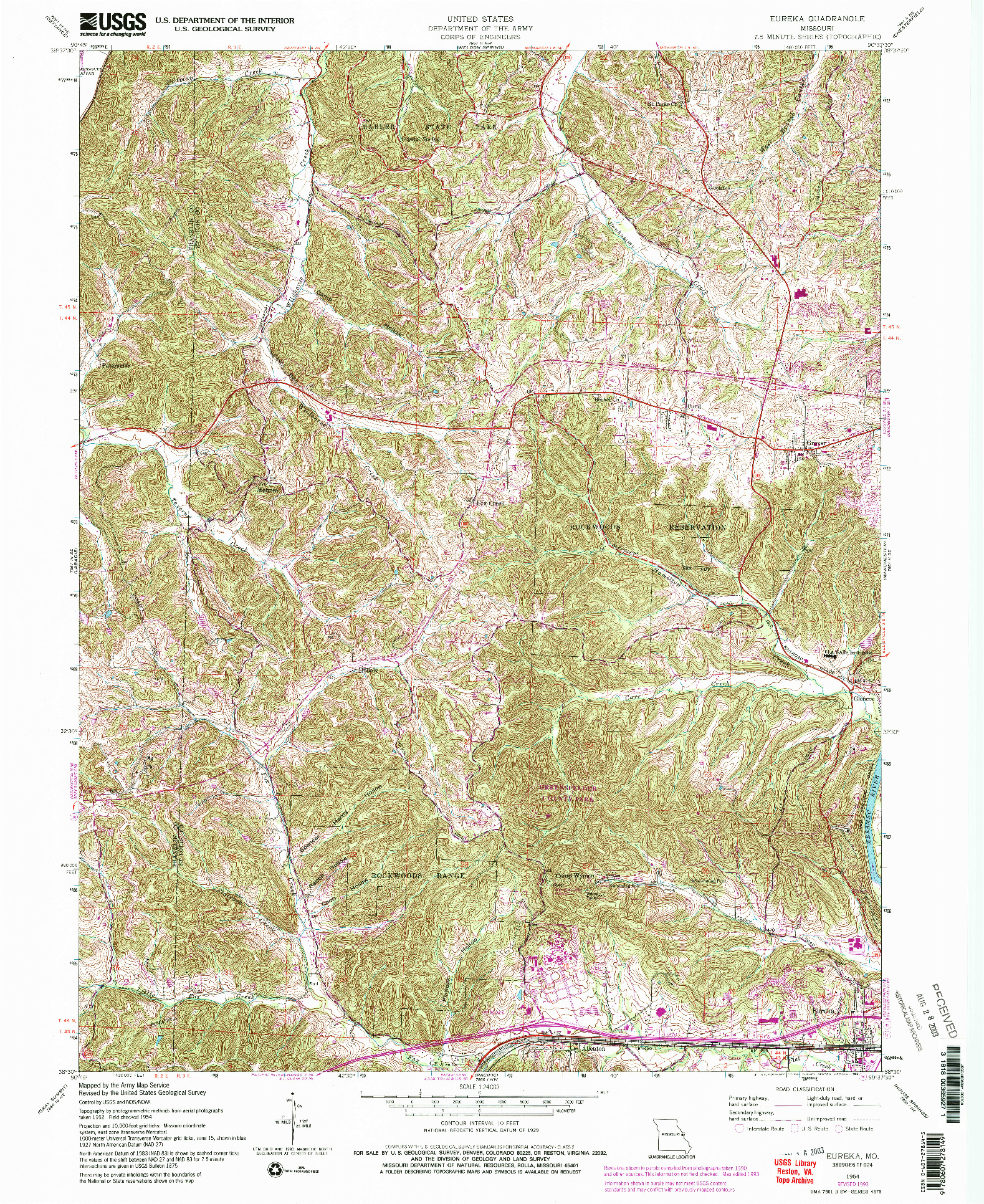 USGS 1:24000-SCALE QUADRANGLE FOR EUREKA, MO 1954