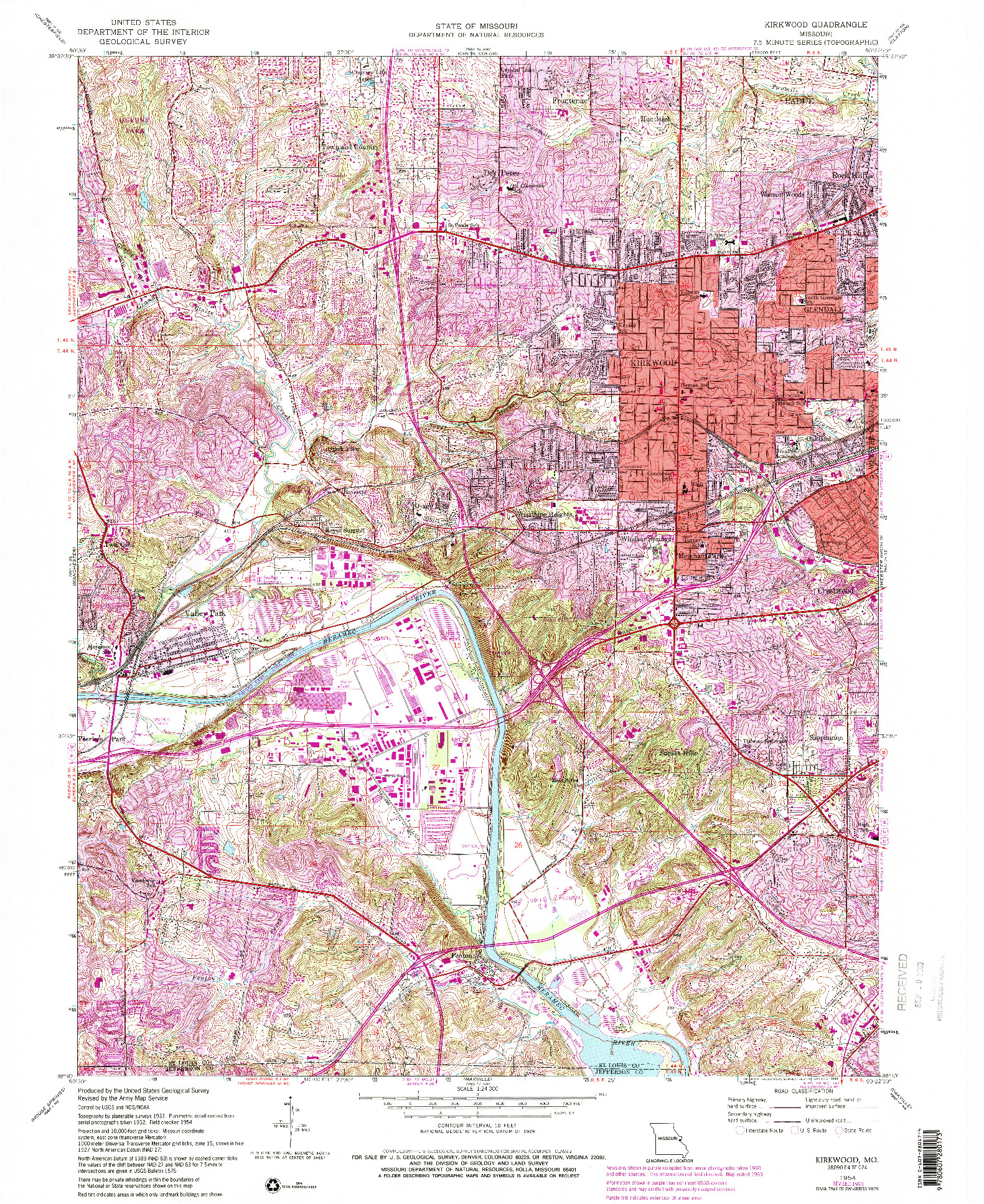 USGS 1:24000-SCALE QUADRANGLE FOR KIRKWOOD, MO 1954