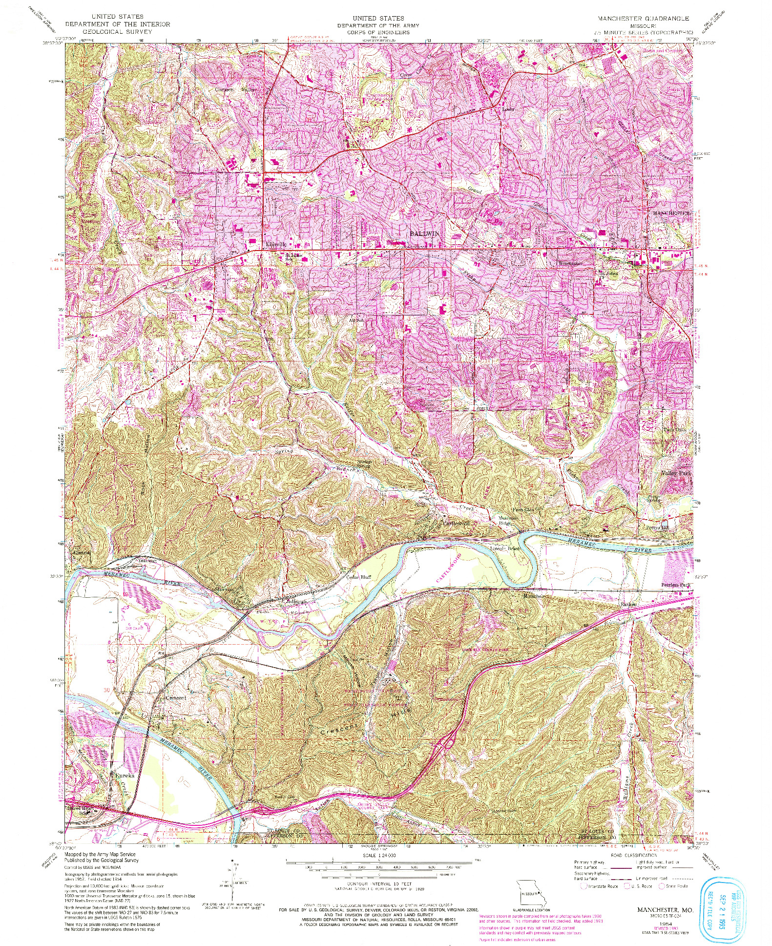 USGS 1:24000-SCALE QUADRANGLE FOR MANCHESTER, MO 1954