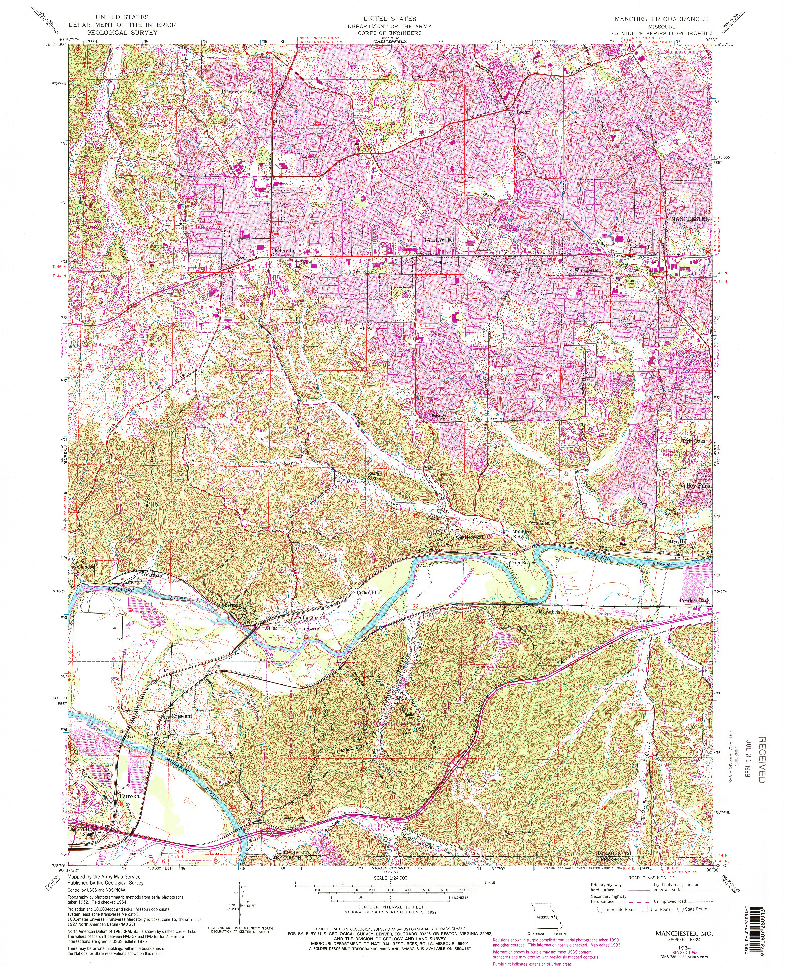 USGS 1:24000-SCALE QUADRANGLE FOR MANCHESTER, MO 1954