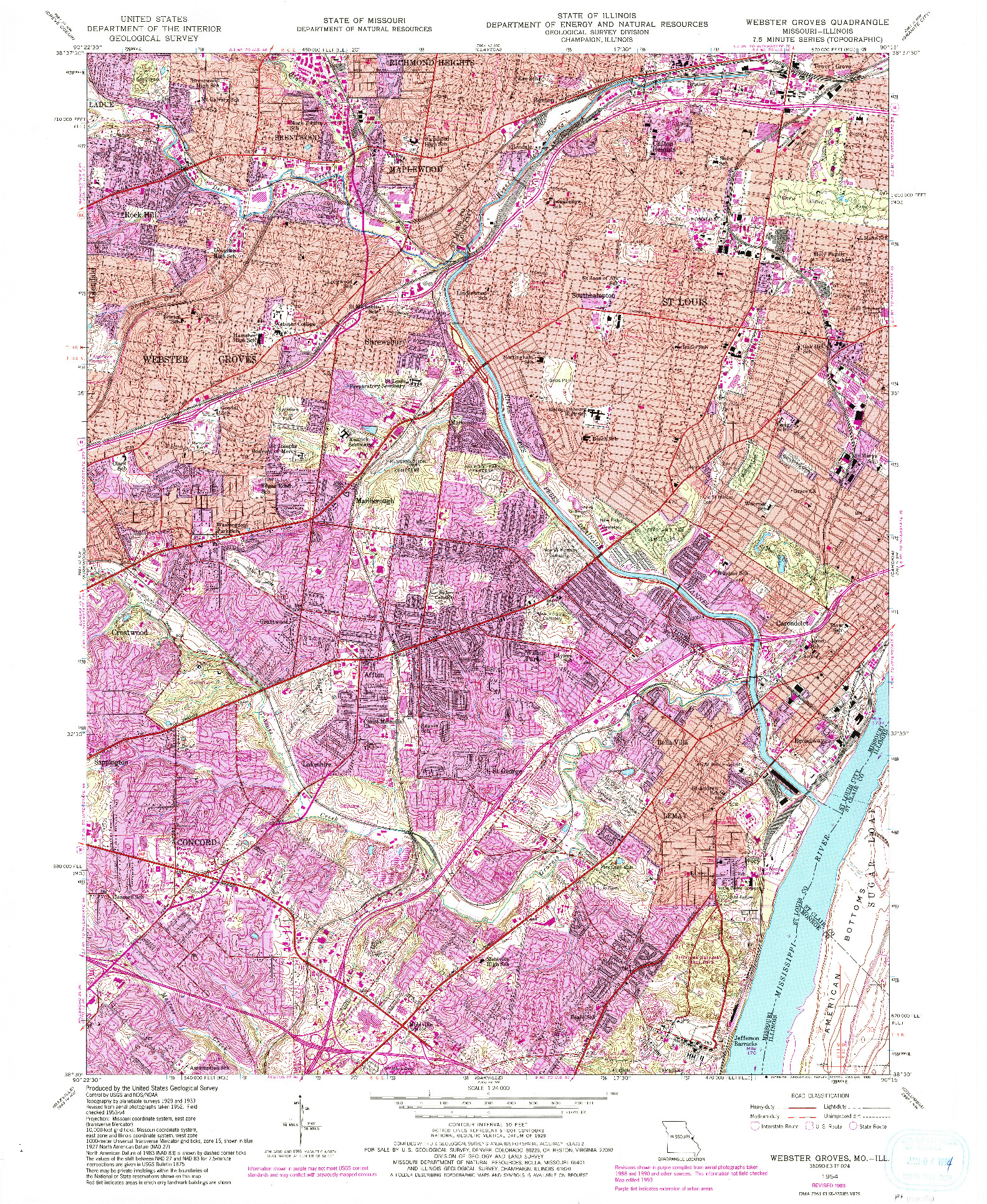 USGS 1:24000-SCALE QUADRANGLE FOR WEBSTER GROVES, MO 1954