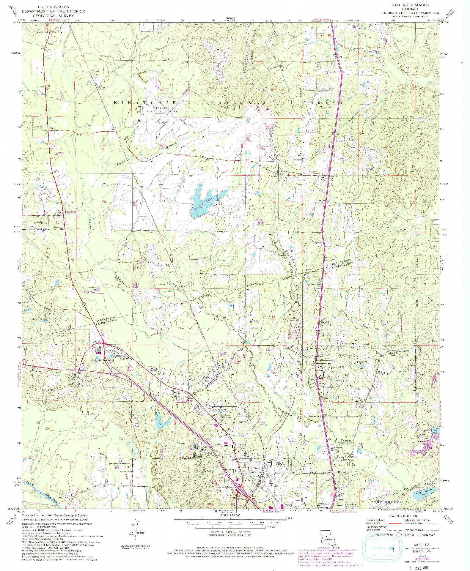 USGS 1:24000-SCALE QUADRANGLE FOR BALL, LA 1972