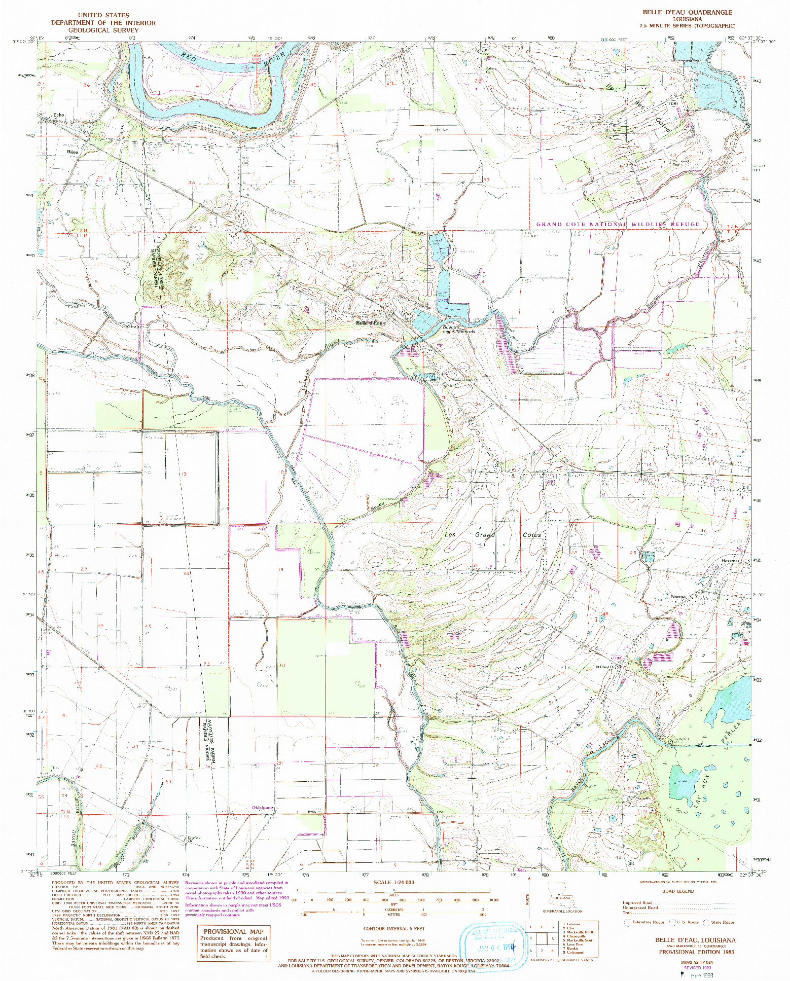 USGS 1:24000-SCALE QUADRANGLE FOR BELLE D'EAU, LA 1983