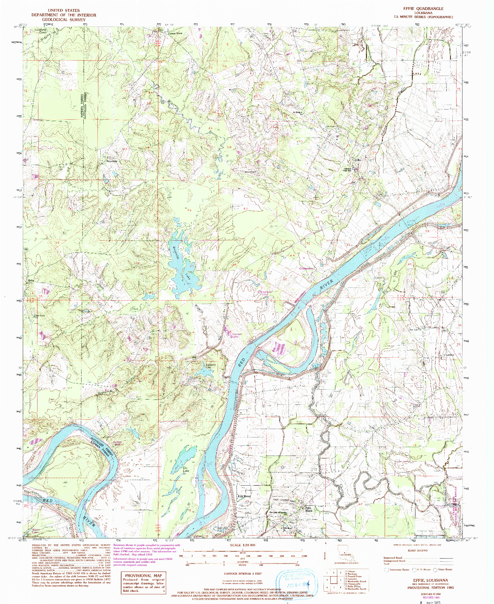 USGS 1:24000-SCALE QUADRANGLE FOR EFFIE, LA 1993