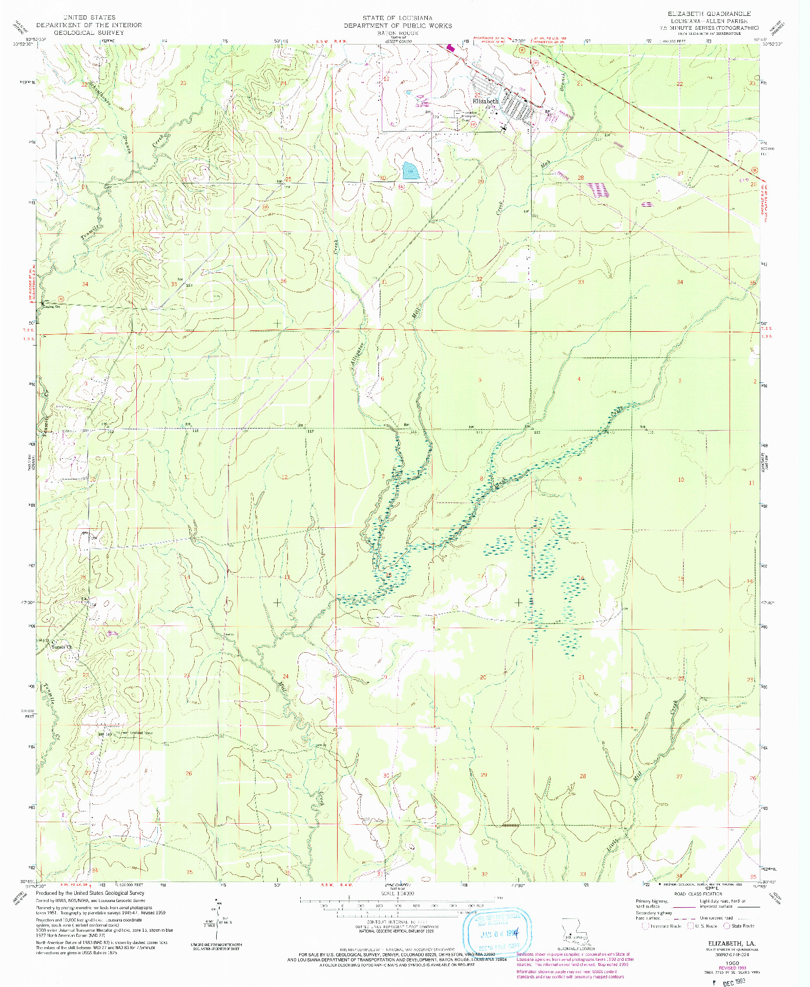 USGS 1:24000-SCALE QUADRANGLE FOR ELIZABETH, LA 1959
