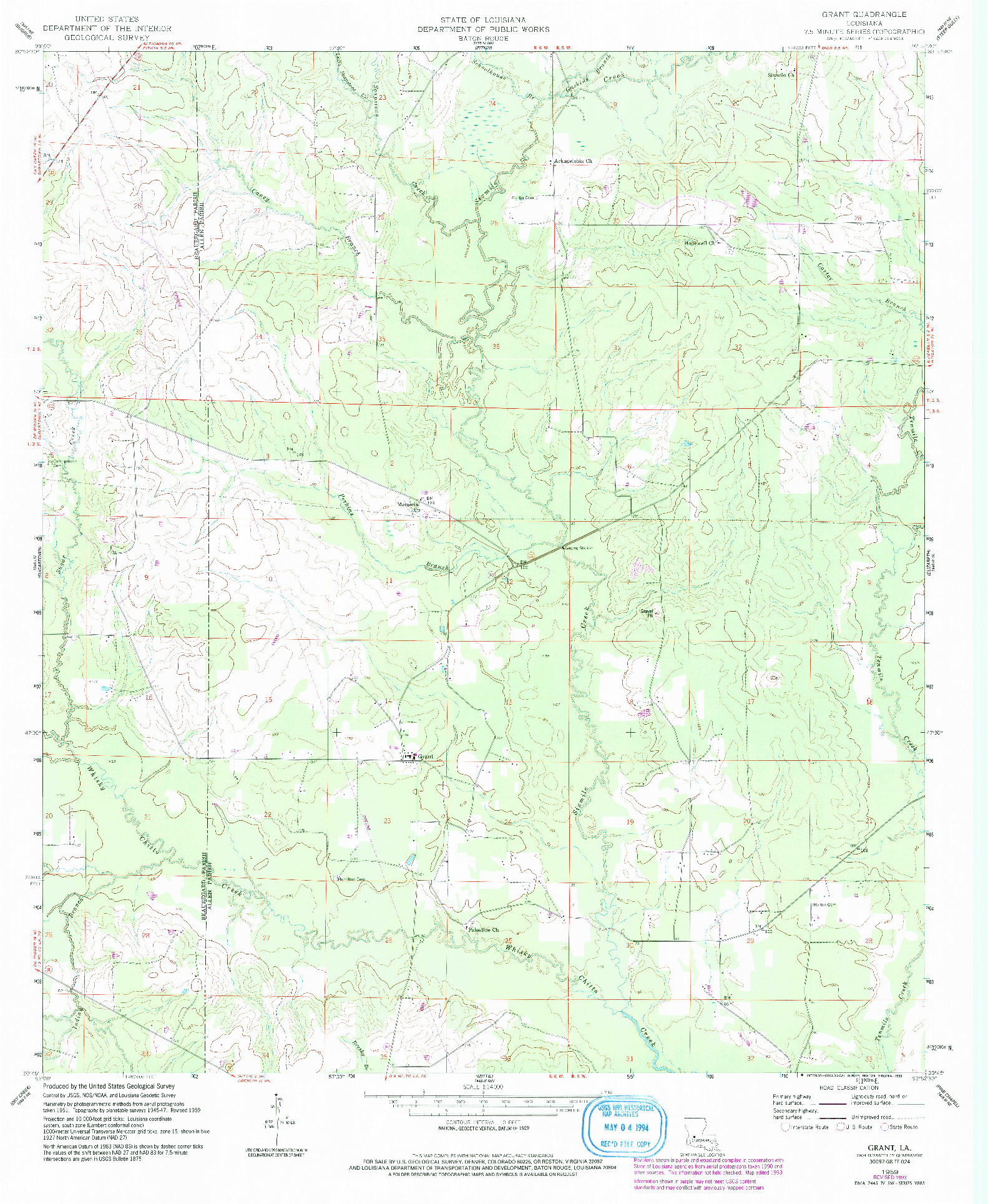 USGS 1:24000-SCALE QUADRANGLE FOR GRANT, LA 1959